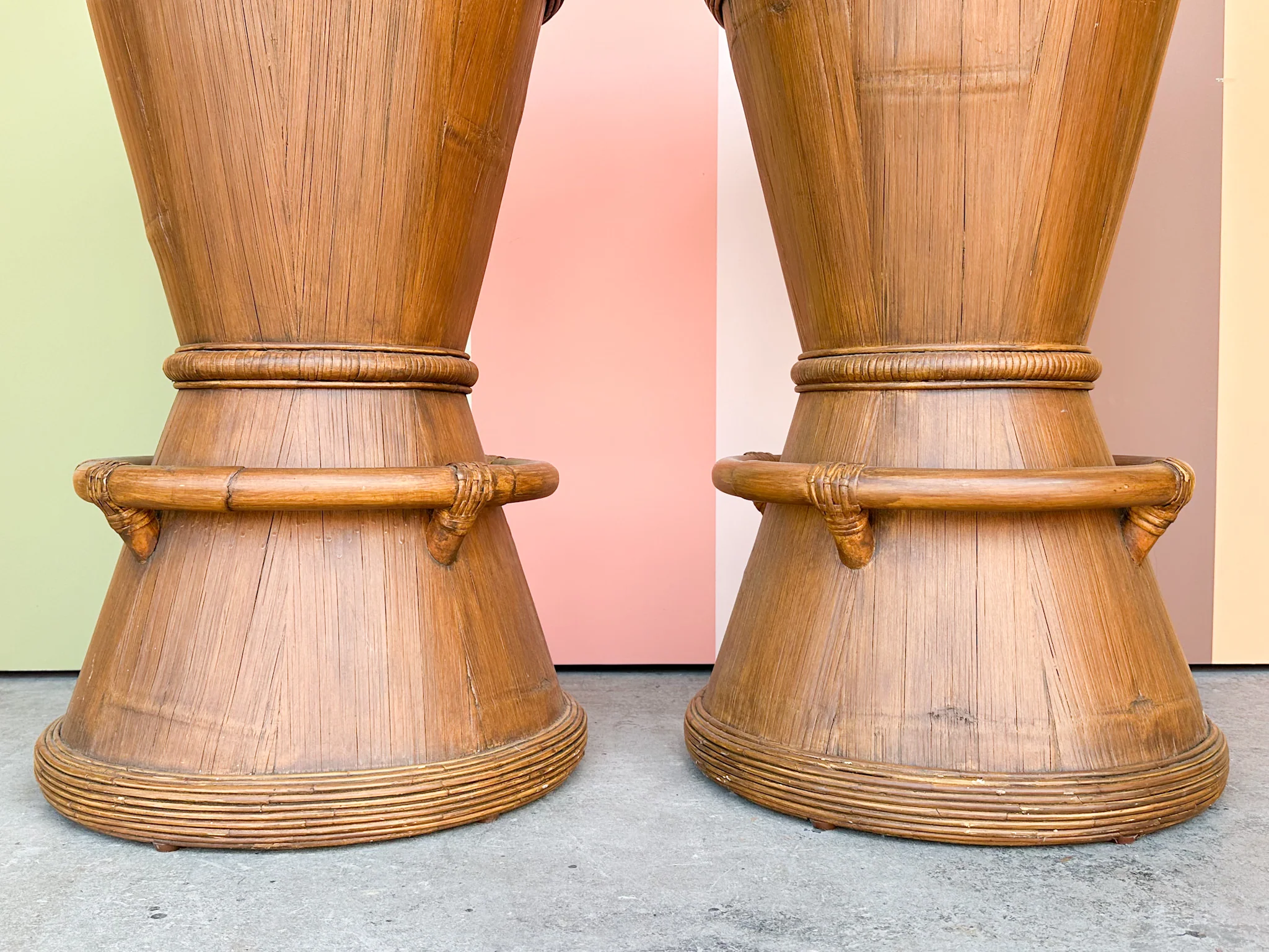 Pair of Island Style Rattan Barrel Bar Stools - Image 6