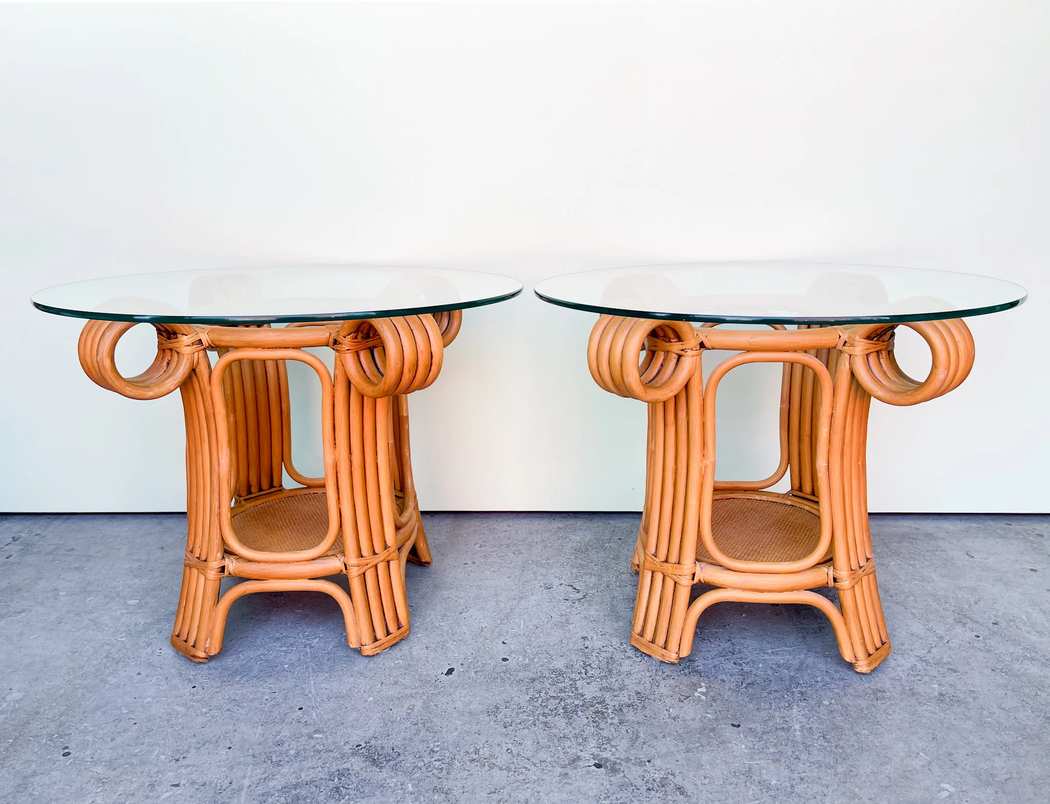 Pair of Island Whimsy Rattan Side Tables