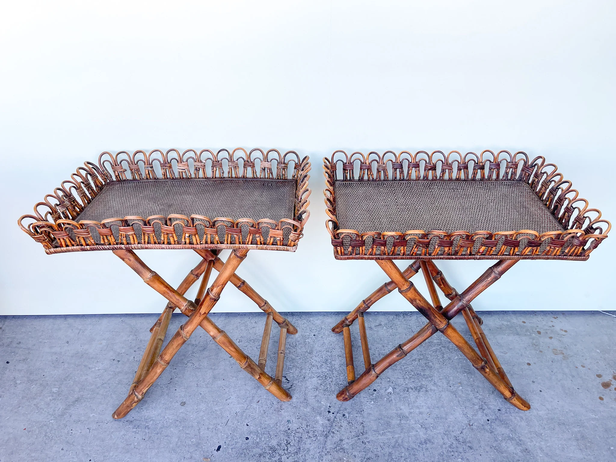 Pair of Island Whimsy Rattan Side Tables - Image 2