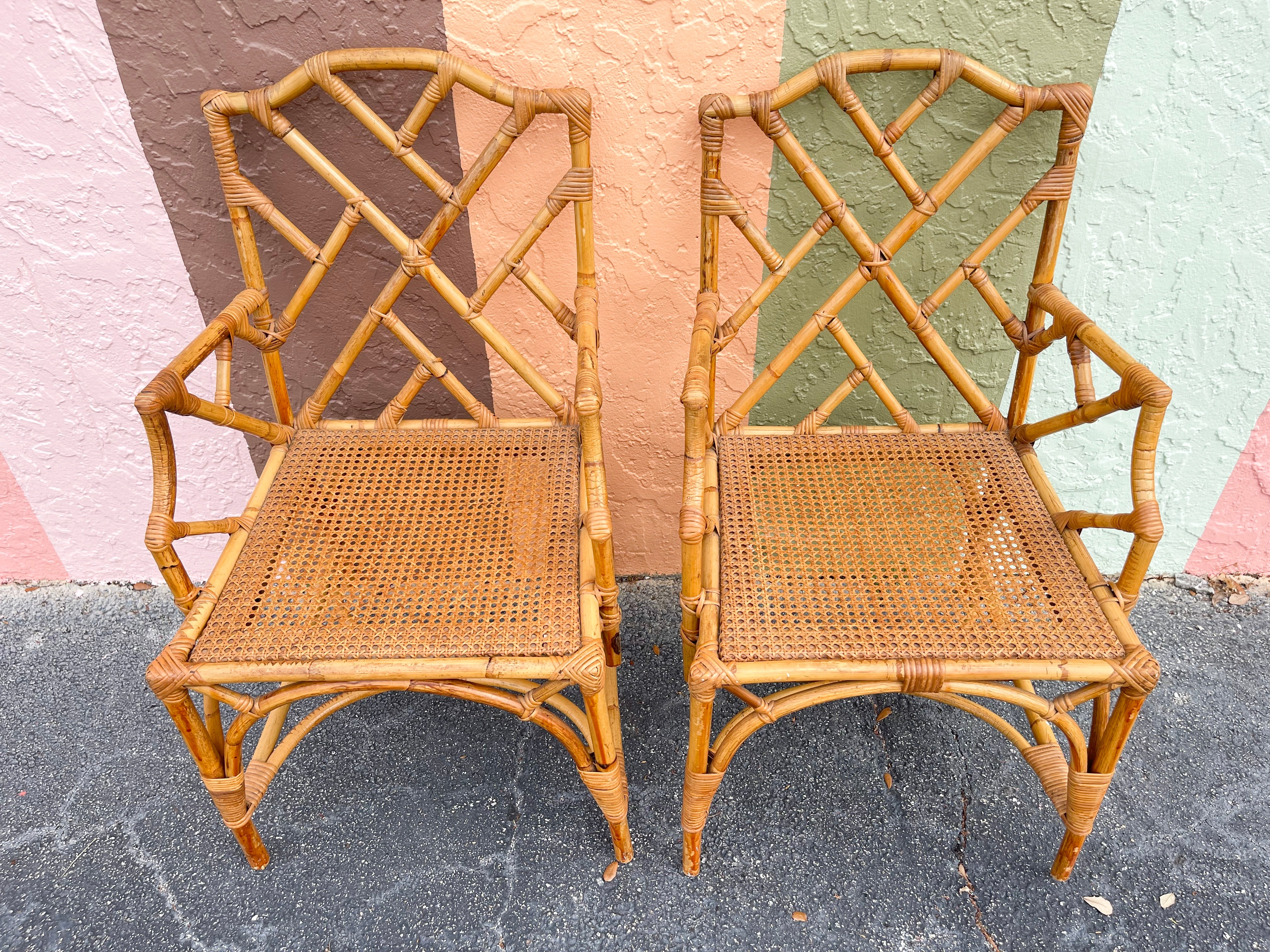 Pair of Italian Rattan Chippendale Chairs - Image 6