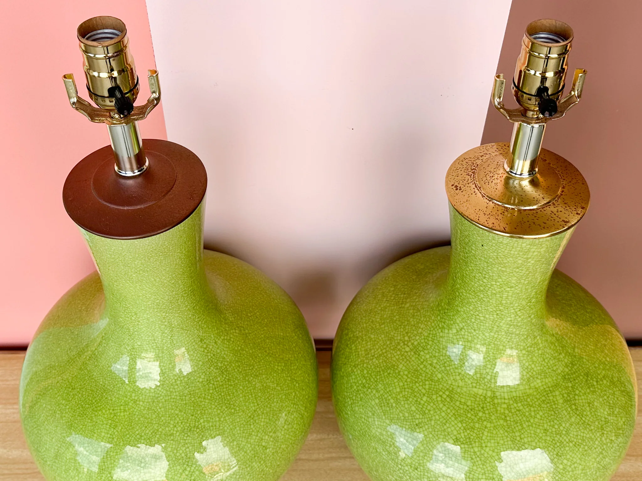 Pair of Key Lime Crackle Lamps - Image 6
