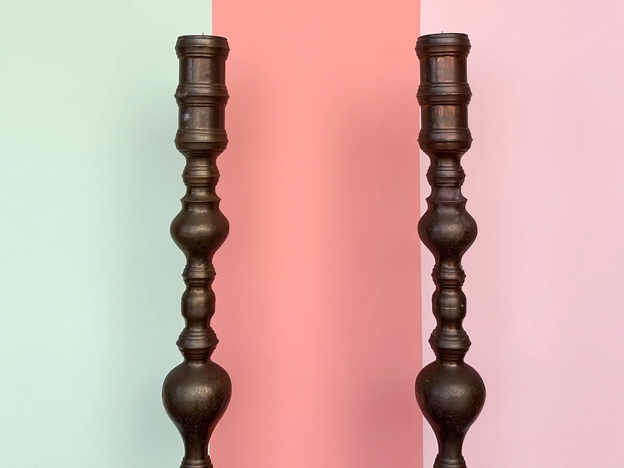 Pair of Large Brass Candlesticks - Image 3