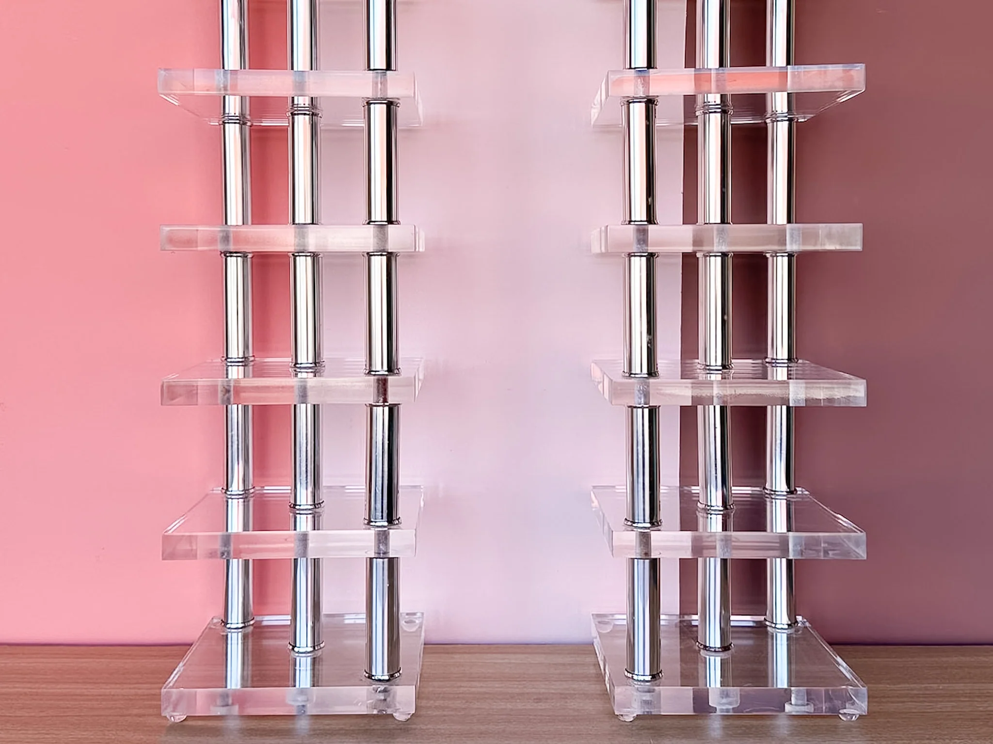Pair of Large Lucite and Chrome Lamps - Image 4