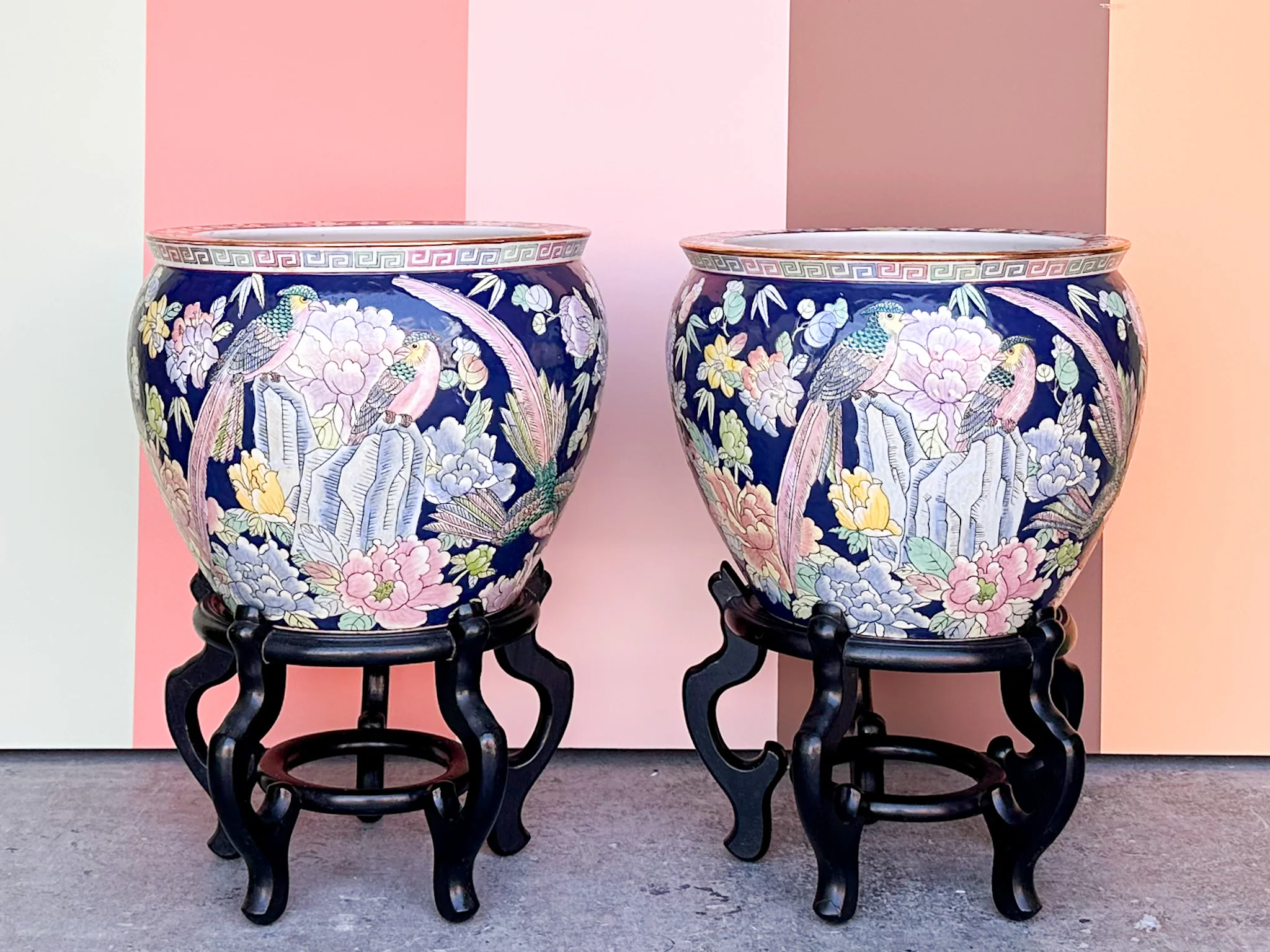 Pair of Large Navy Floral Cachepots - Image 2