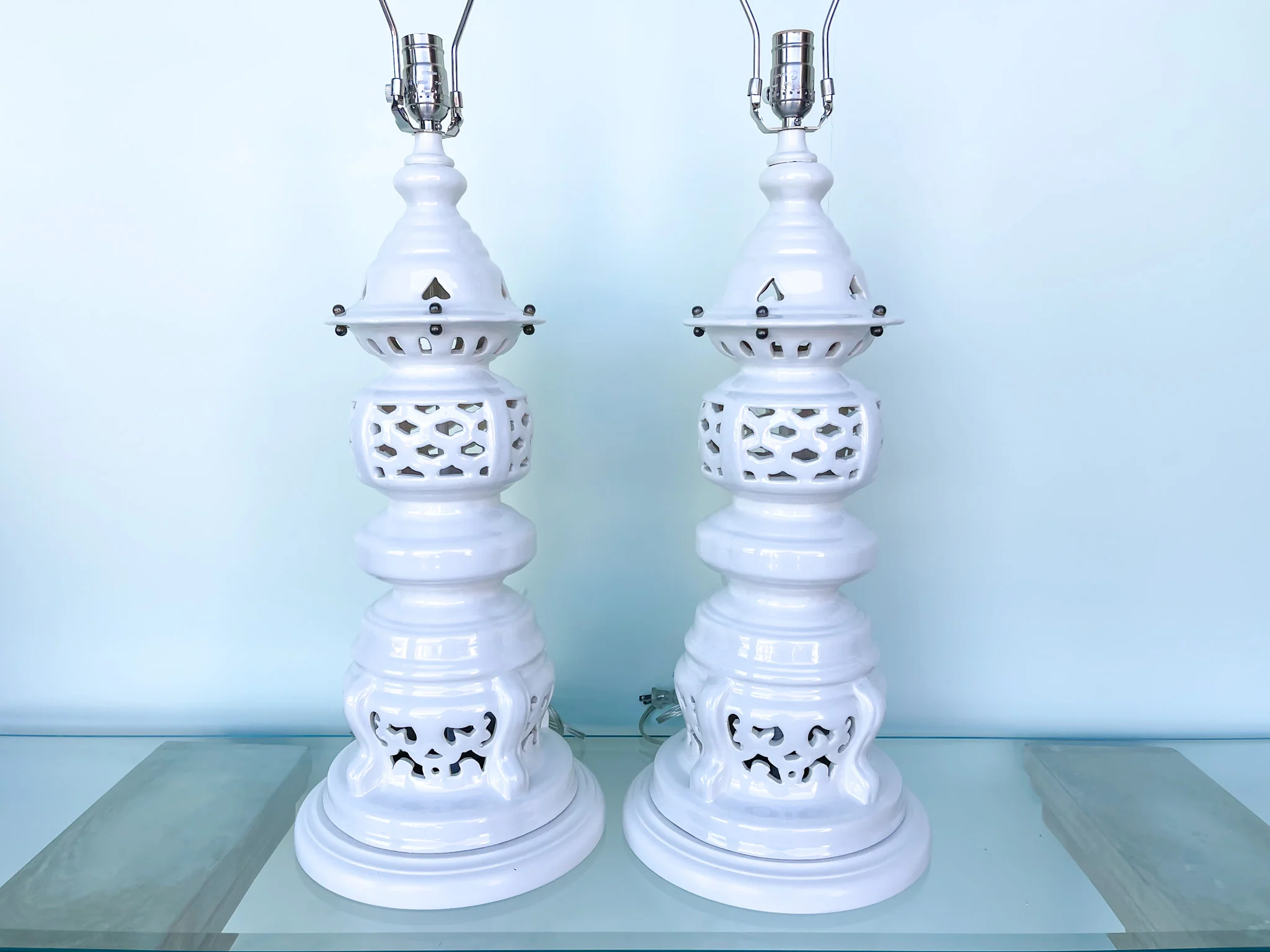 Pair of Large Pierced Ceramic Lamps - Image 6