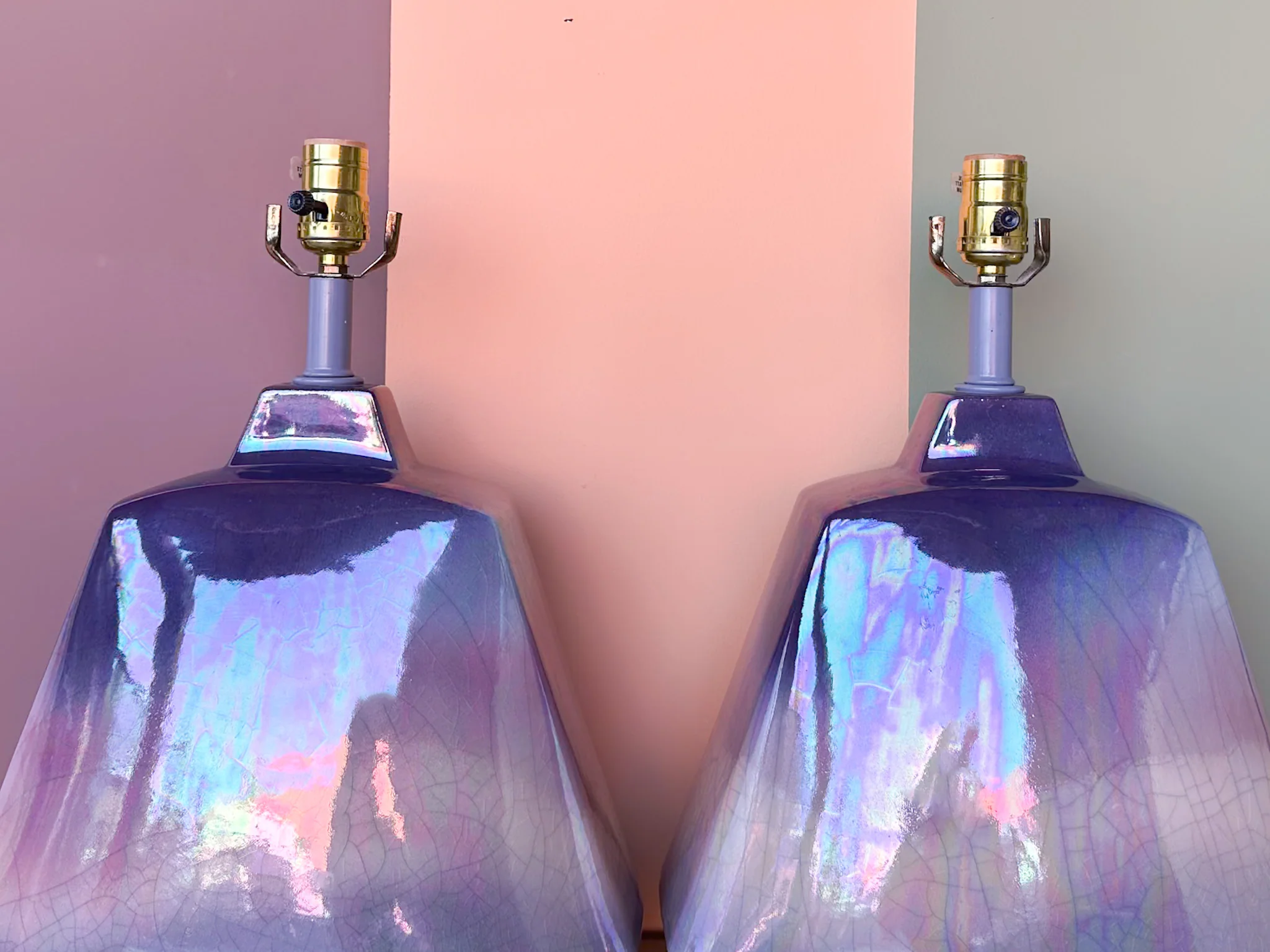 Pair of Lavender Ombre Ceramic Lamps - Image 4
