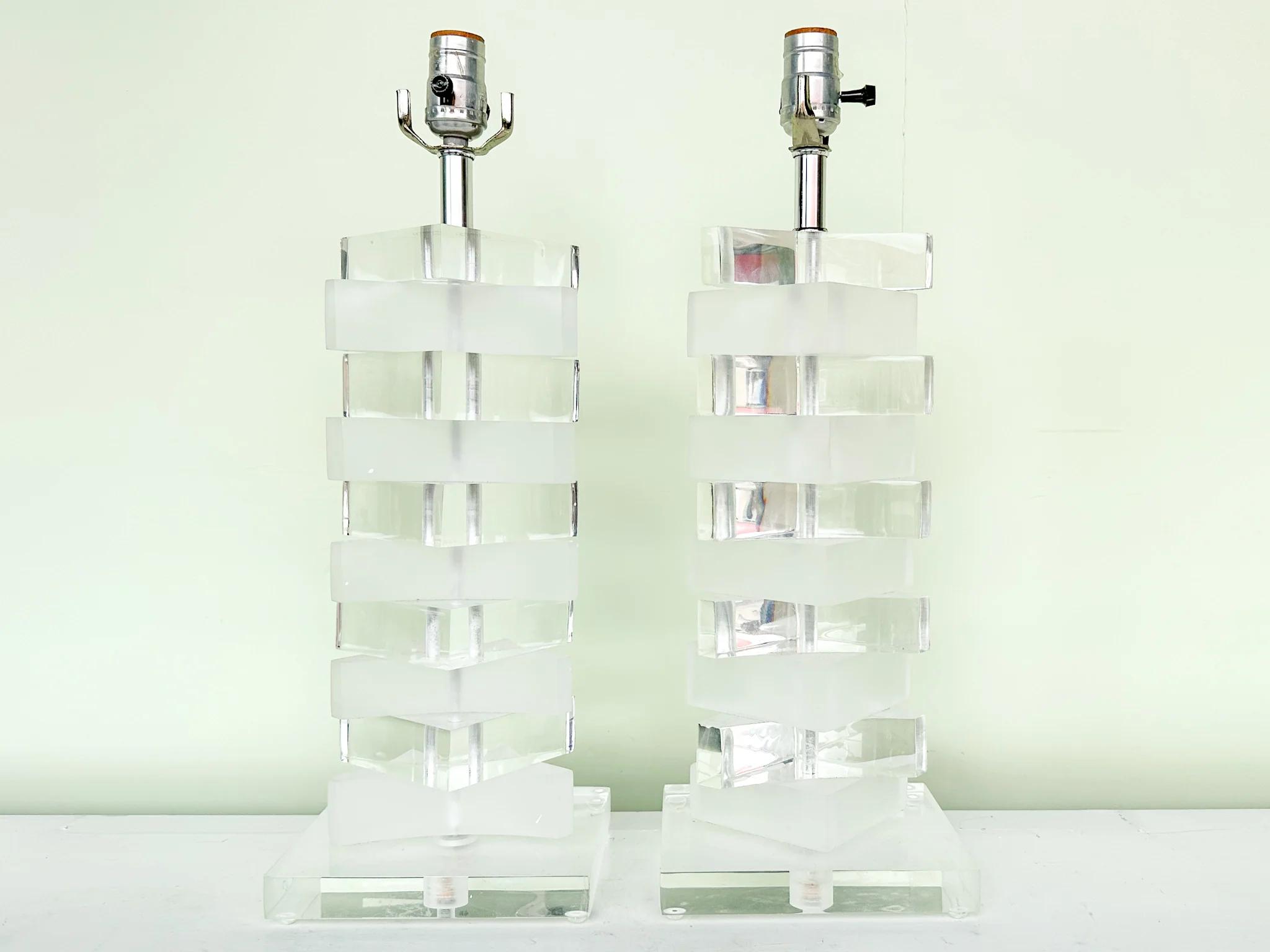 Pair of MCM Lucite Lamps