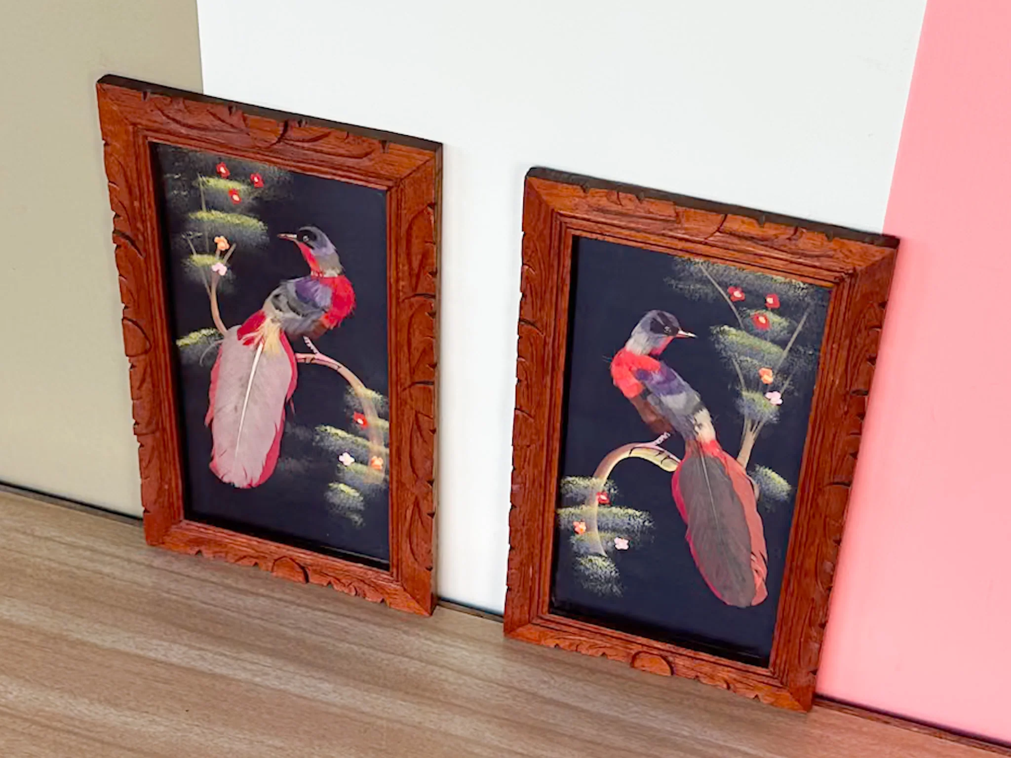 Pair of Mexican Feather Bird Art - Image 2