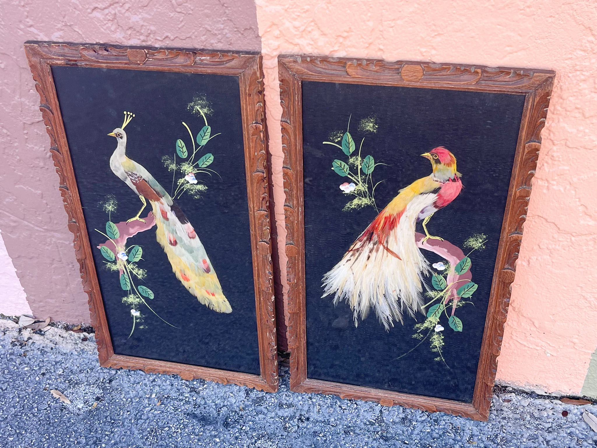 Pair of Mexican Feather Bird Art - Image 4