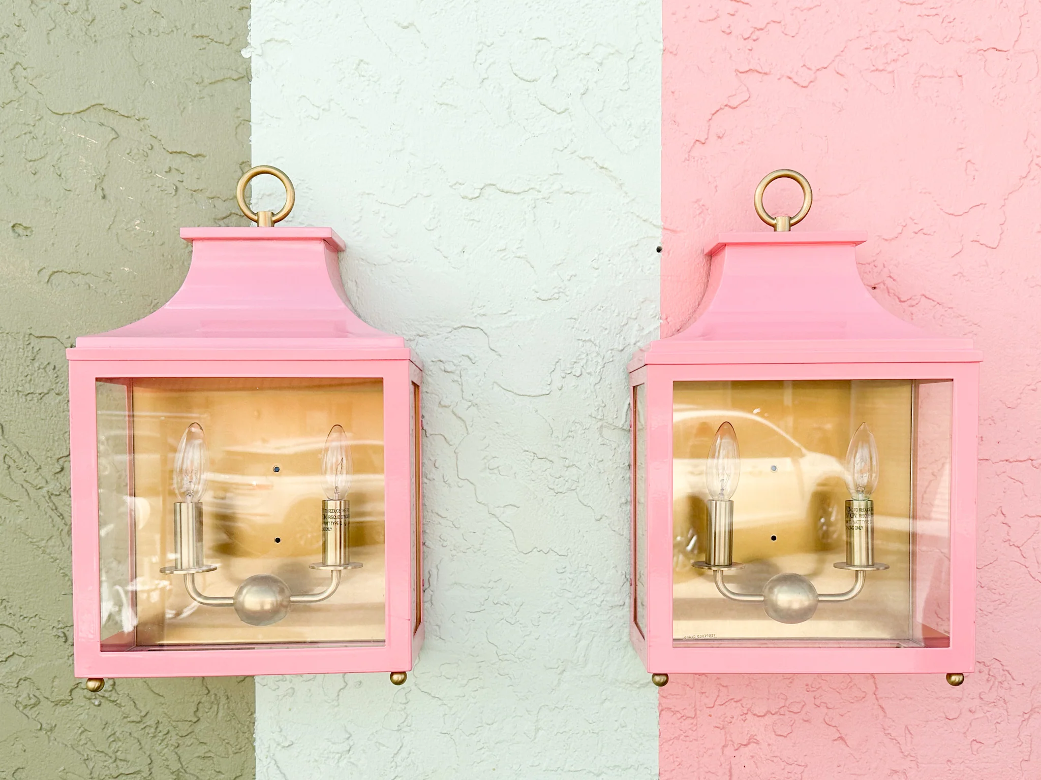Pair of Modern Pink Pagoda Outdoor Sconces - Image 3