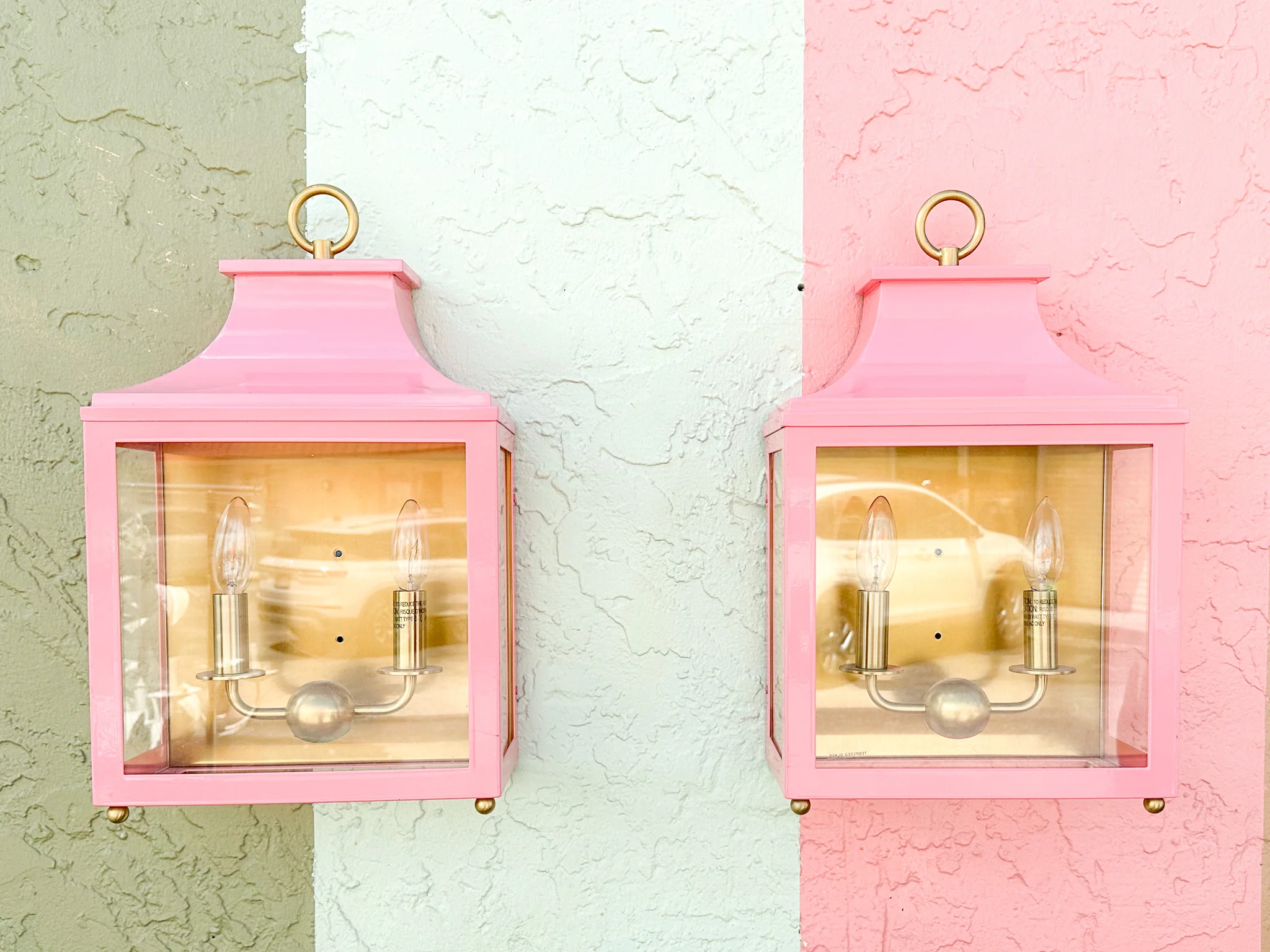 Pair of Modern Pink Pagoda Outdoor Sconces - Image 4