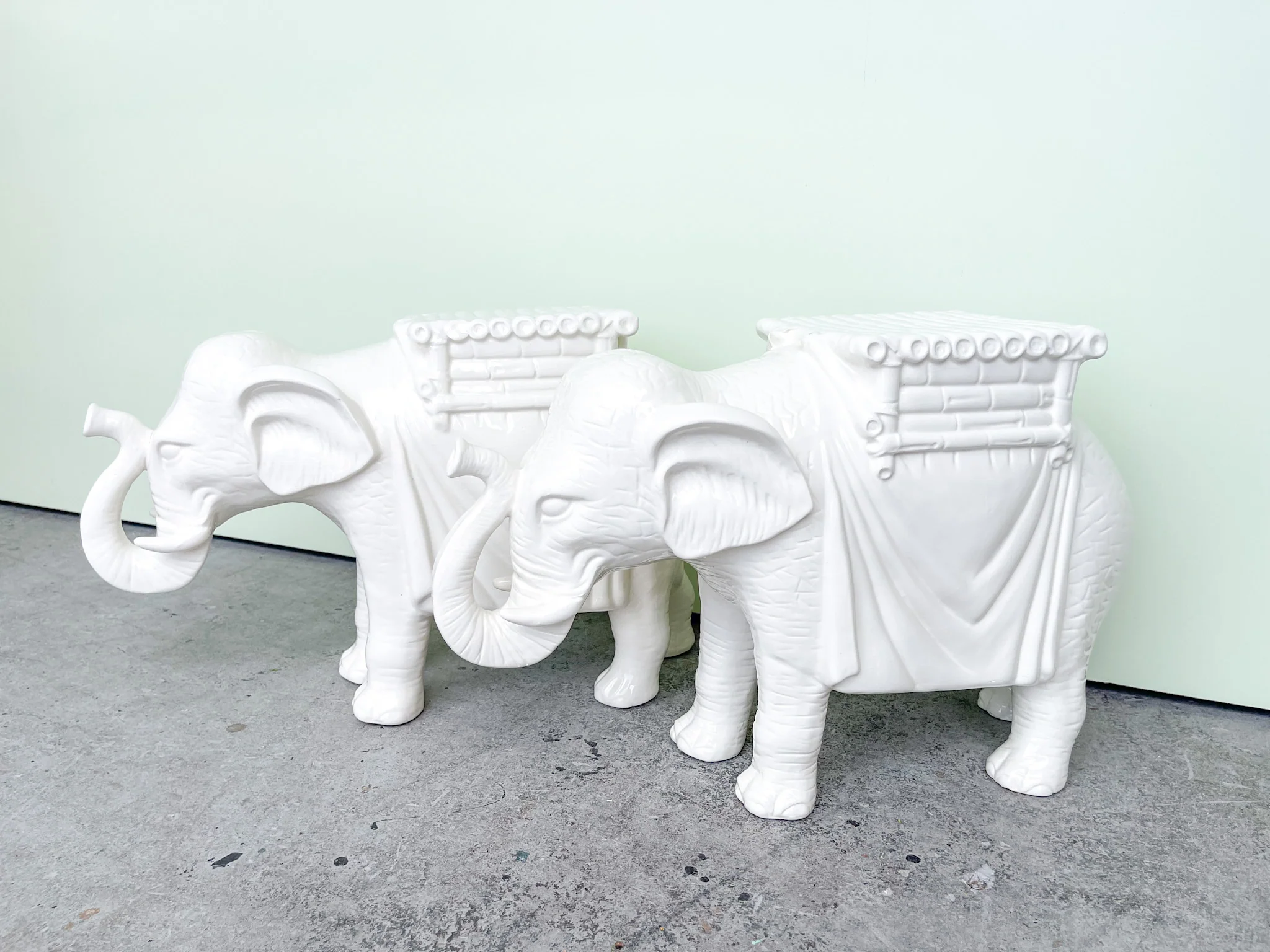 Pair of Modern White Ceramic Elephant Garden Seats - Image 2