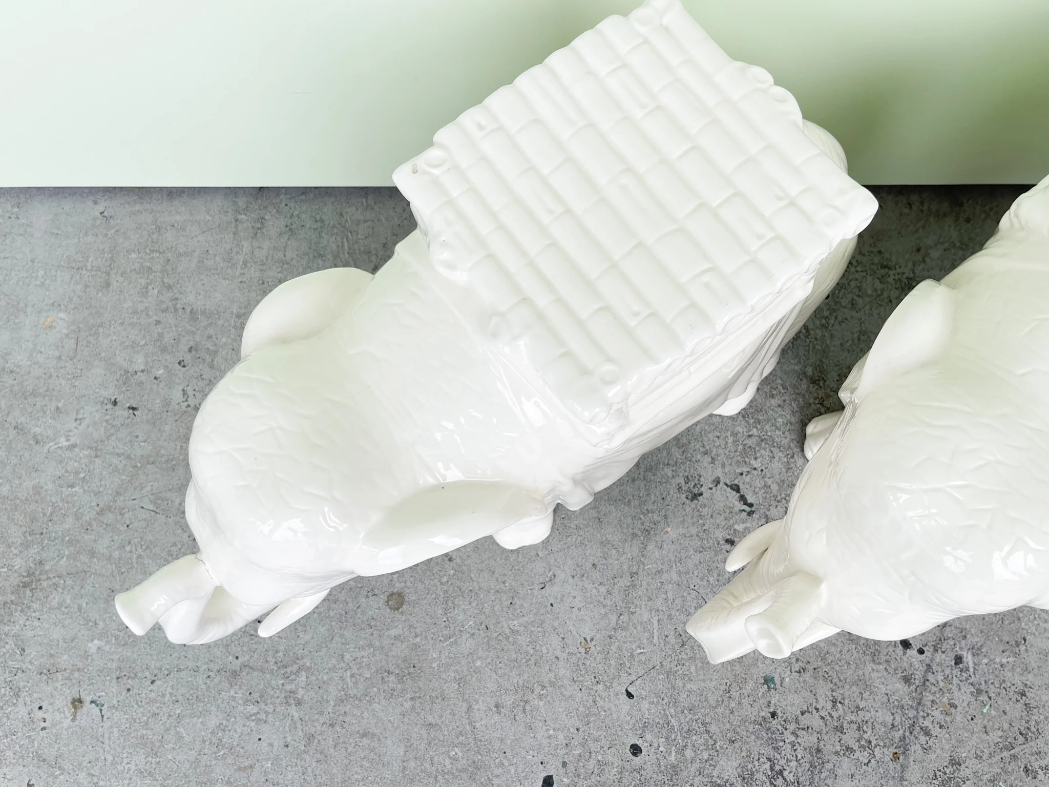 Pair of Modern White Ceramic Elephant Garden Seats - Image 3