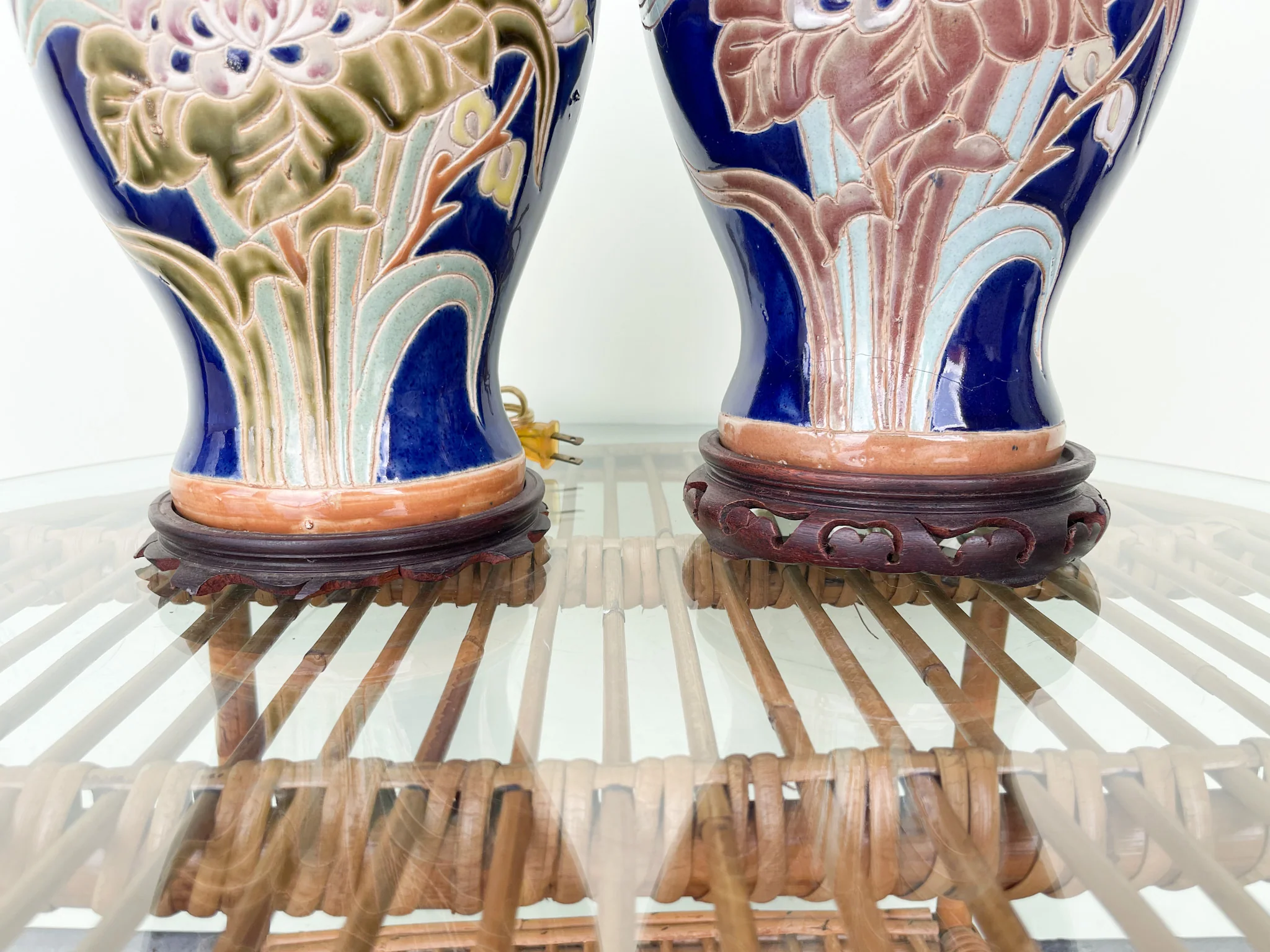 Pair of Navy Floral Lamps - Image 5