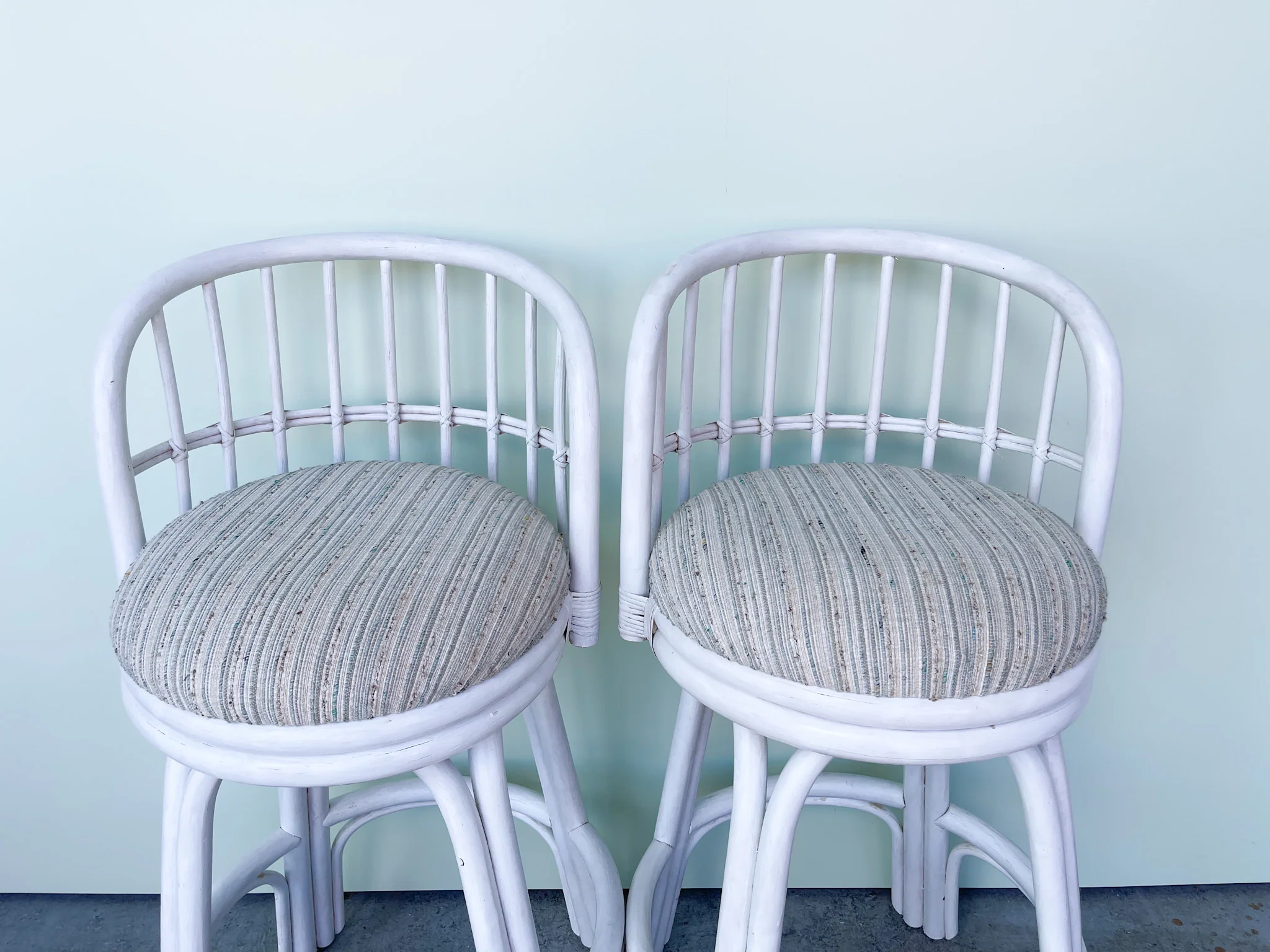 Pair of Old Florida Rattan Bar Stools - Image 2