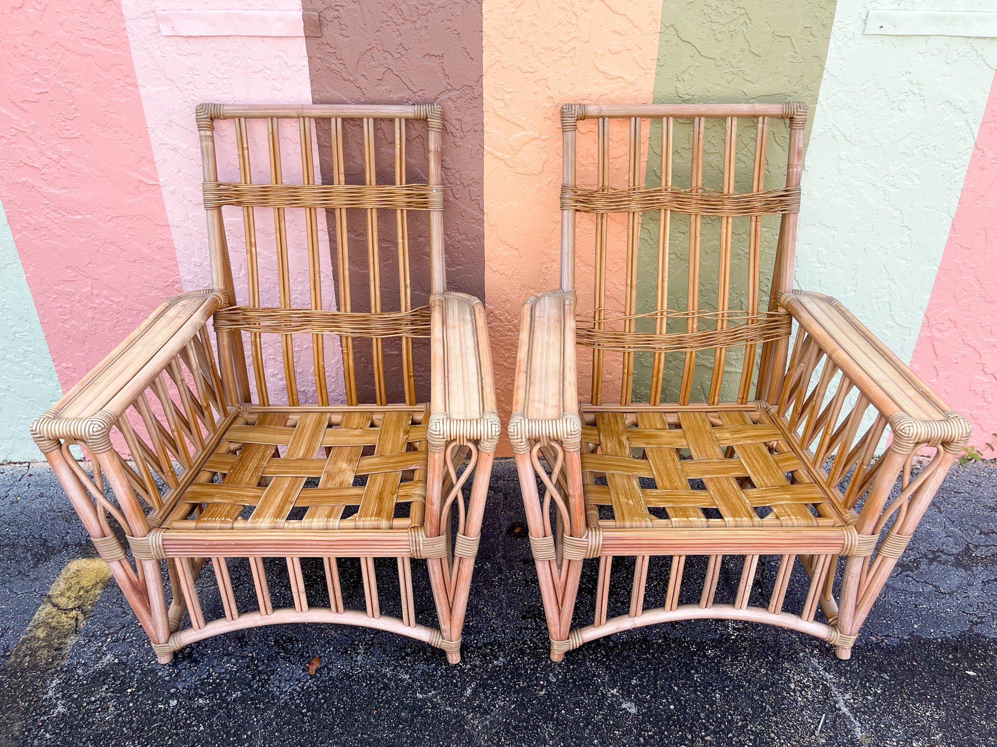 Pair of Old Florida Rattan Lounge Chairs - Image 5