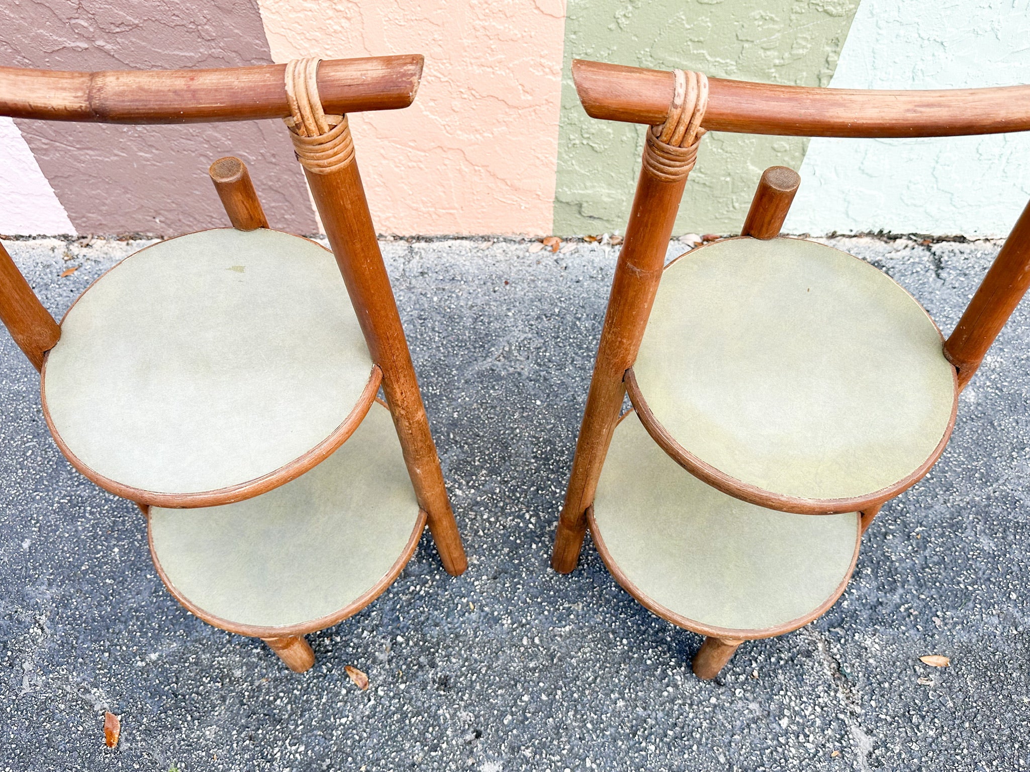Pair of Old Florida Rattan Plant Stands - Image 5