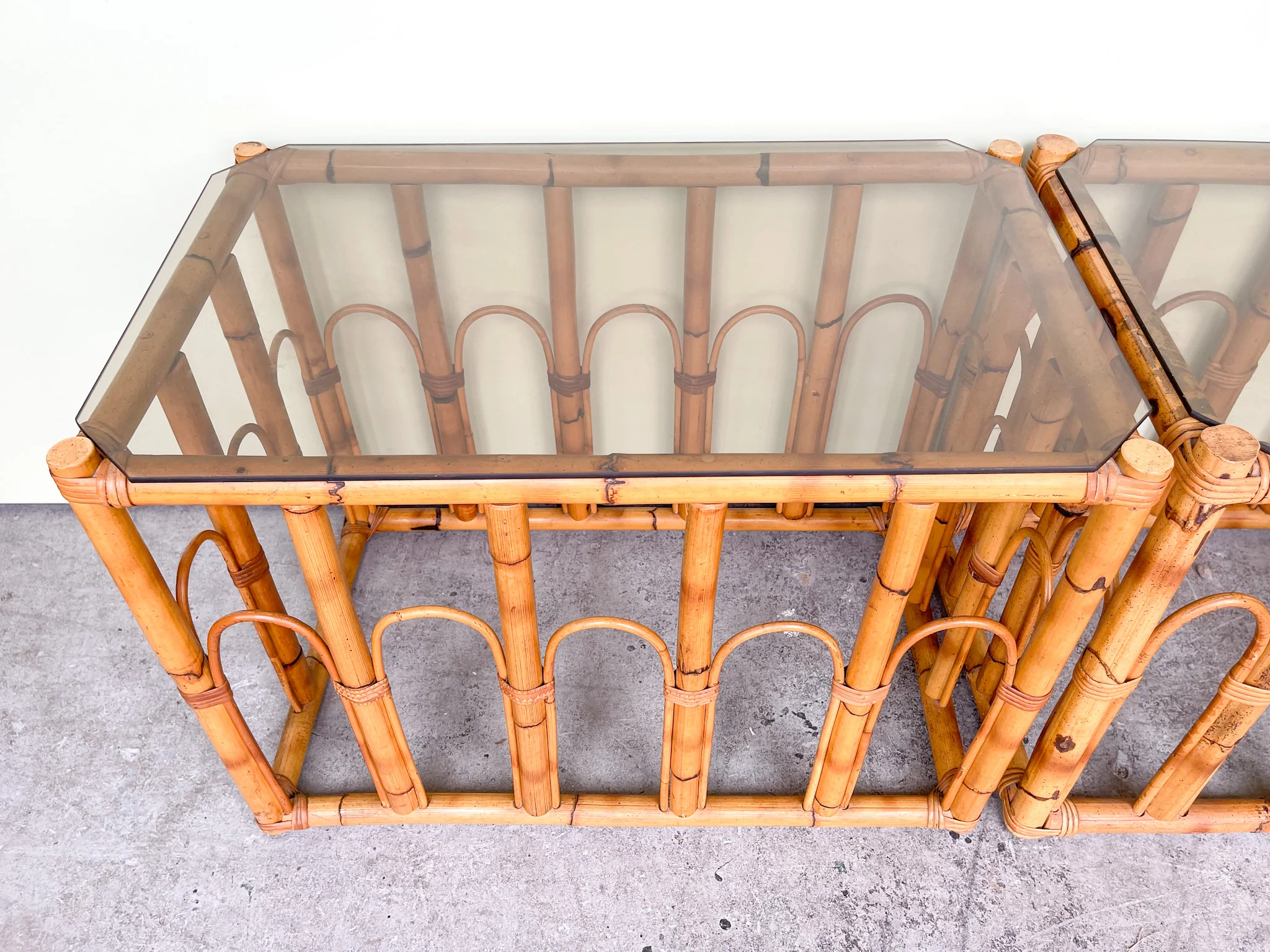 Pair of Old Florida Rattan Side Tables - Image 2