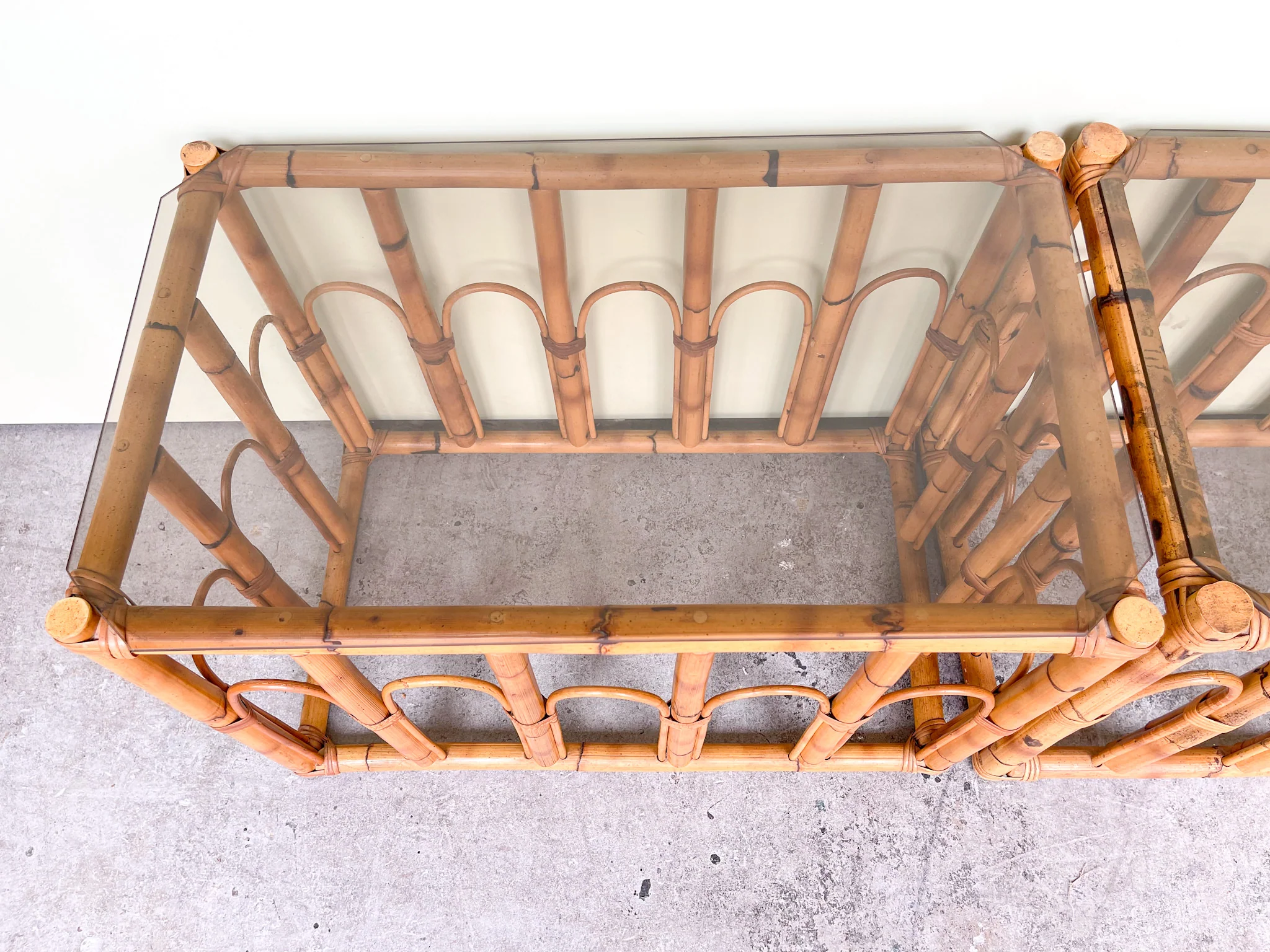 Pair of Old Florida Rattan Side Tables - Image 4