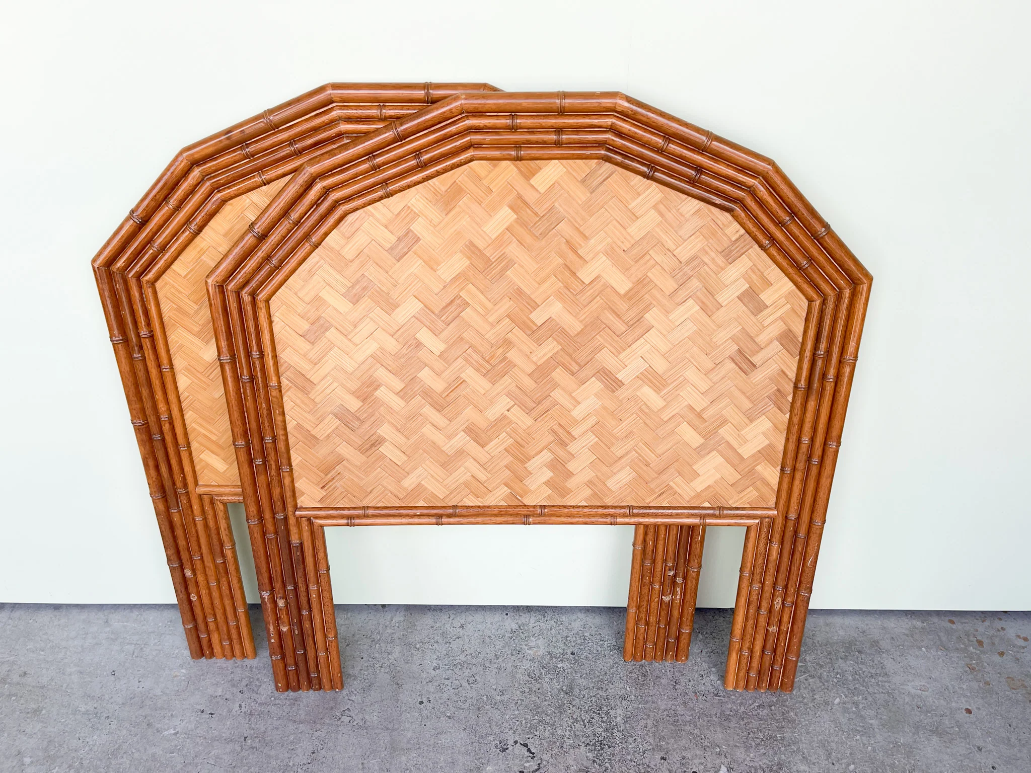 Pair of Old Florida Style Rattan Twin Headboards - Image 2