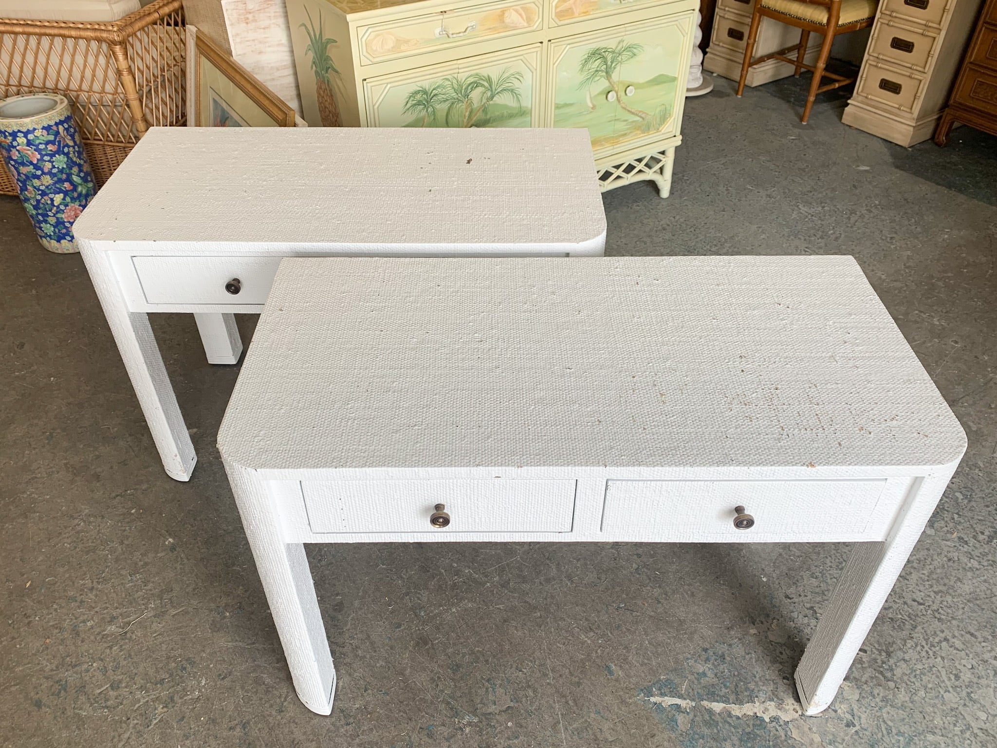 Pair of Painted Seagrass Wrapped Side Tables - Image 2