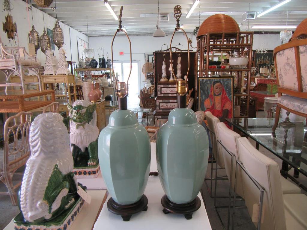 Pair of Sea Glass Green Ceramic Lamps - Image 2