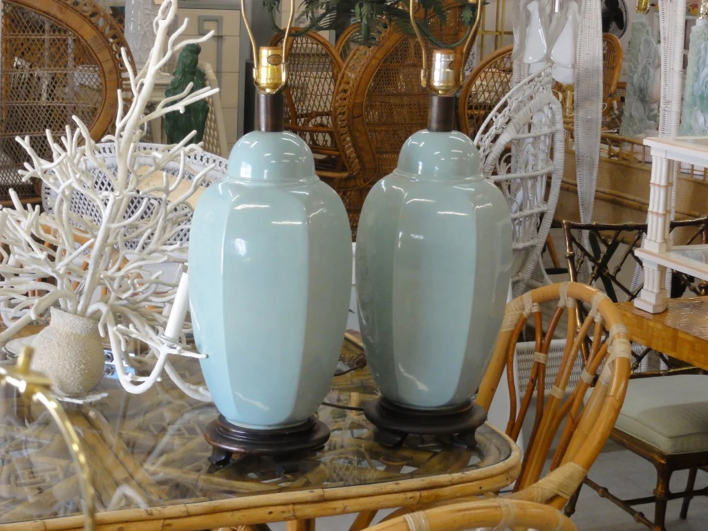 Pair of Sea Glass Green Ceramic Lamps - Image 4