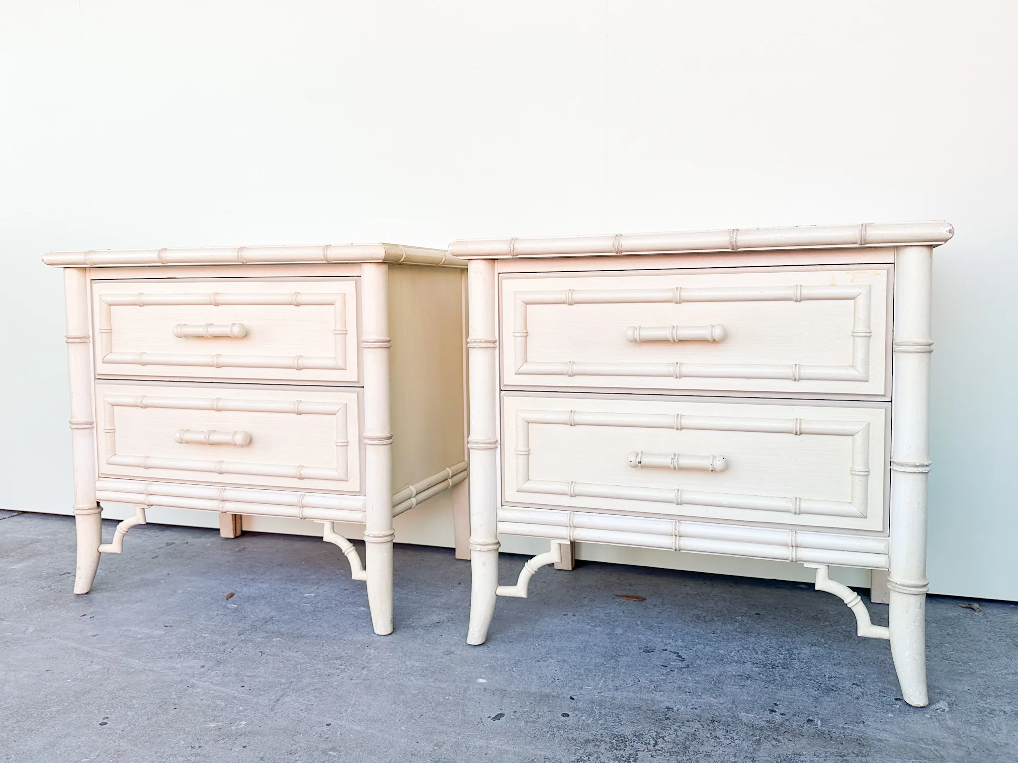 Pair of Palm Beach Chic Faux Bamboo Nightstands - Image 2