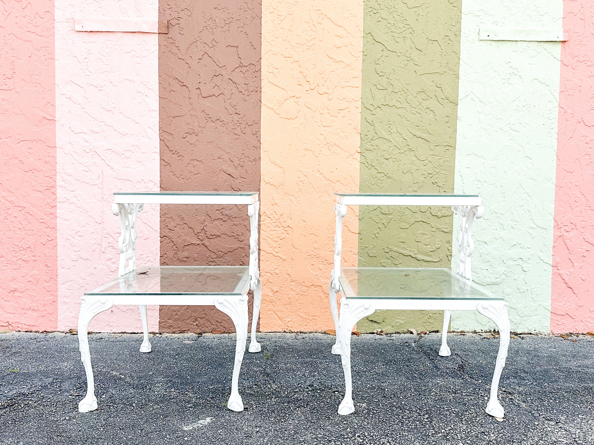Pair of Palm Beach Chic Two Tier Side Tables - Image 2