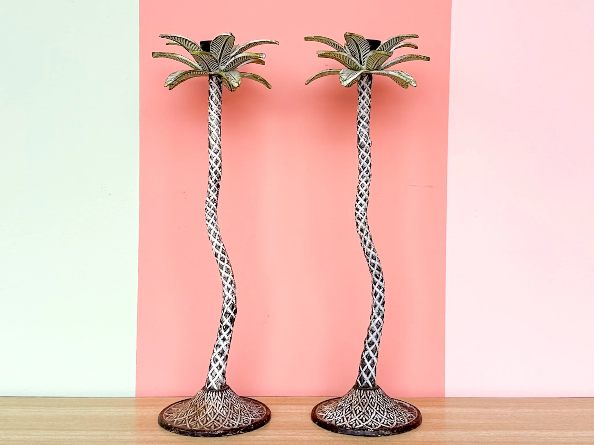 Pair of Palm Tree Candle Holders