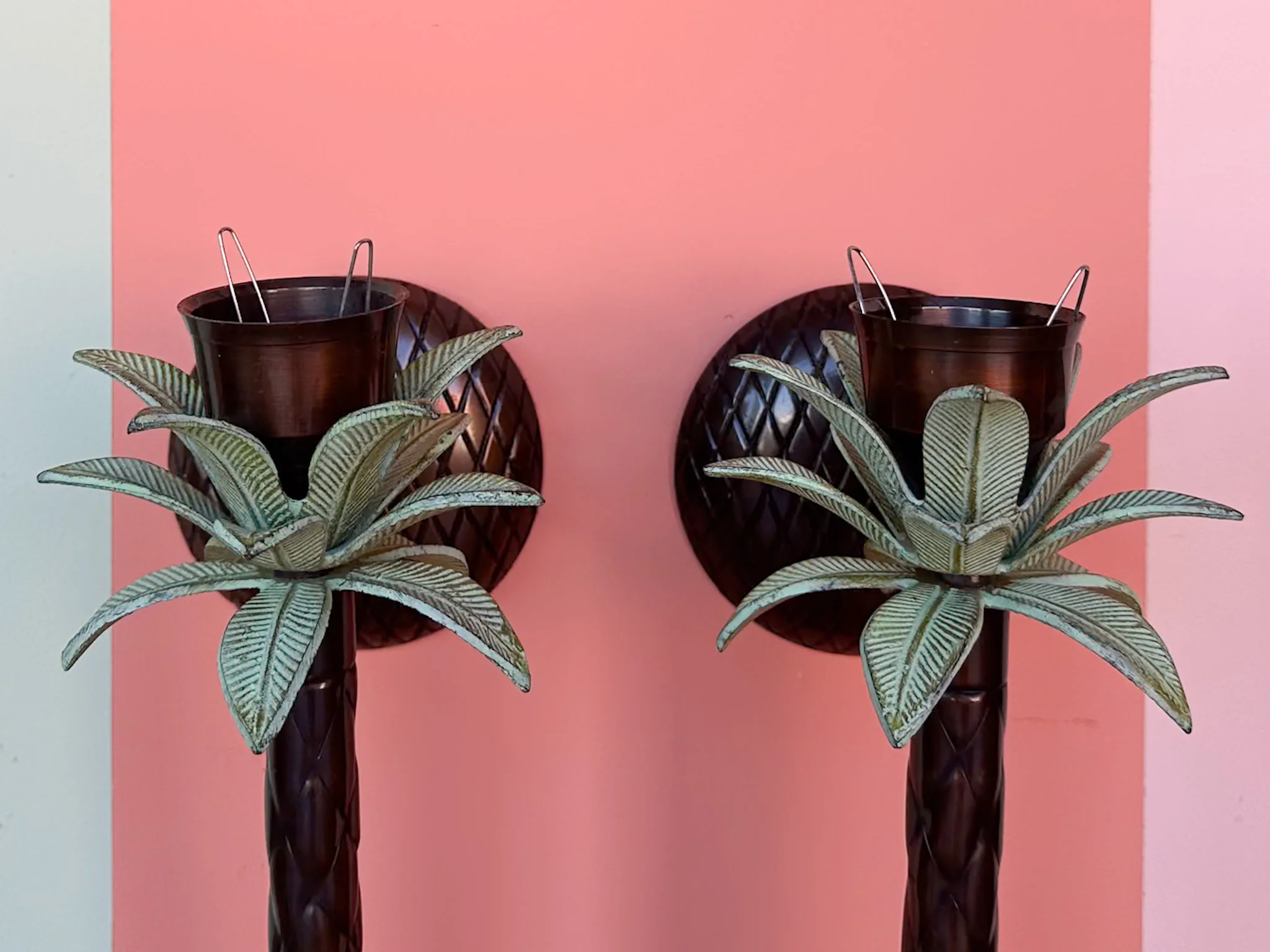 Pair of Palm Tree Candle Wall Sconces - Image 3