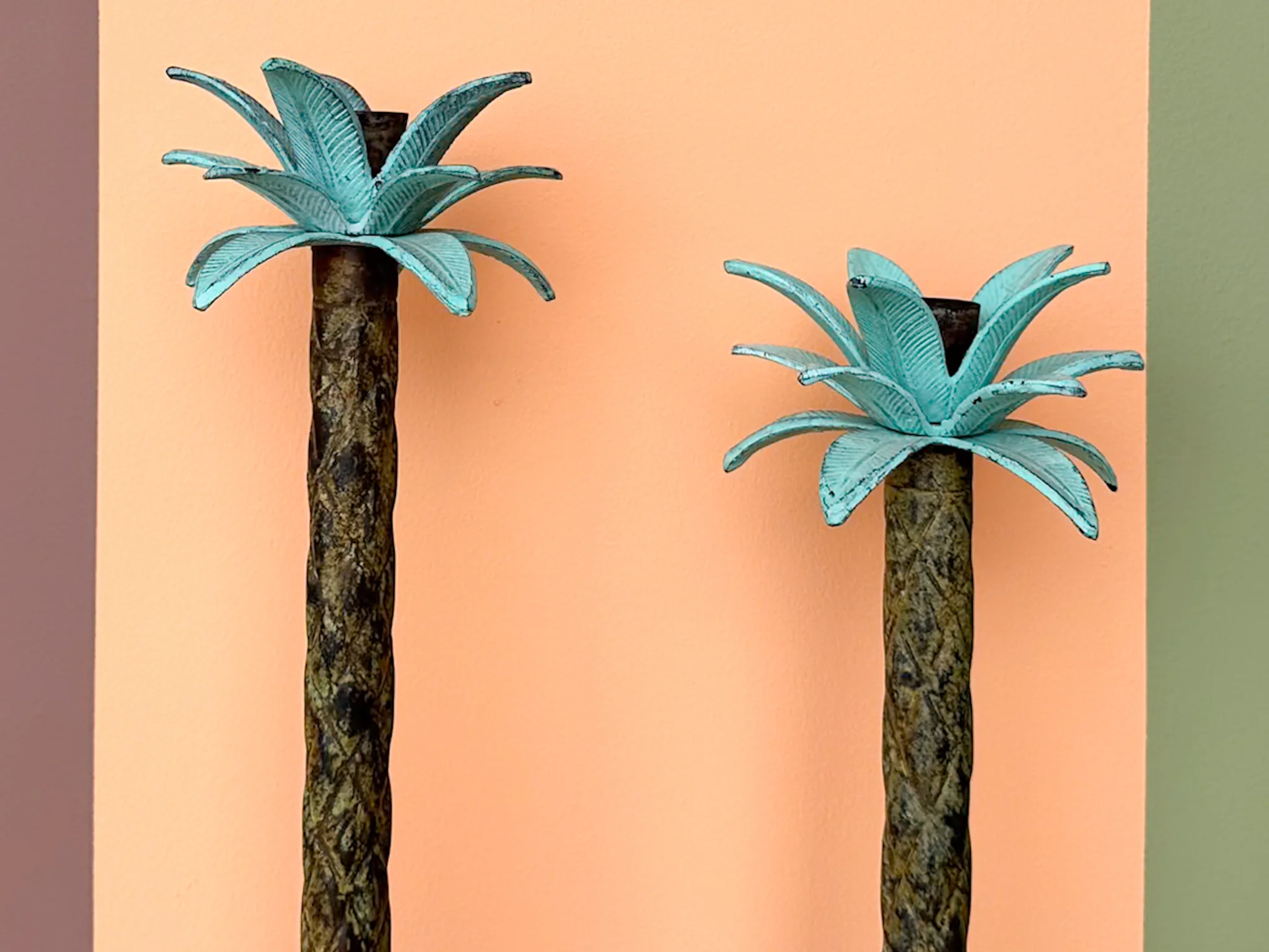 Pair of Palm Tree Candle Holders - Image 2
