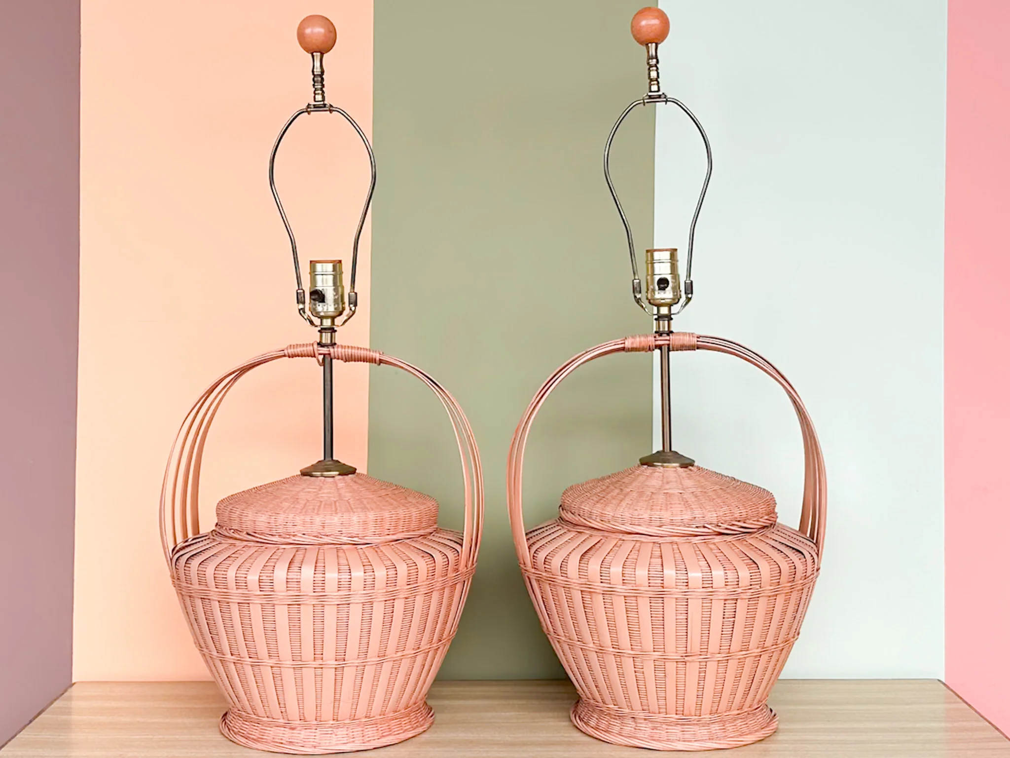 Pair of Peach Basket Lamps