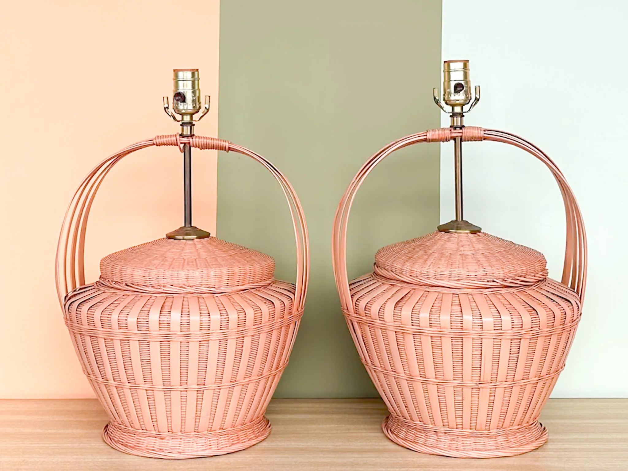 Pair of Peach Basket Lamps - Image 2
