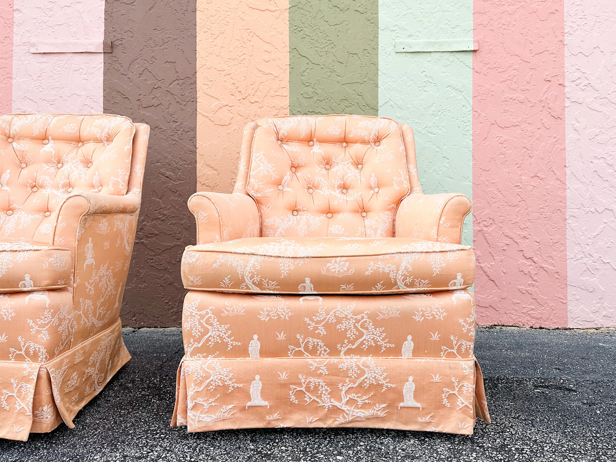 Pair of Peach Pagoda Upholstered Chairs - Image 15