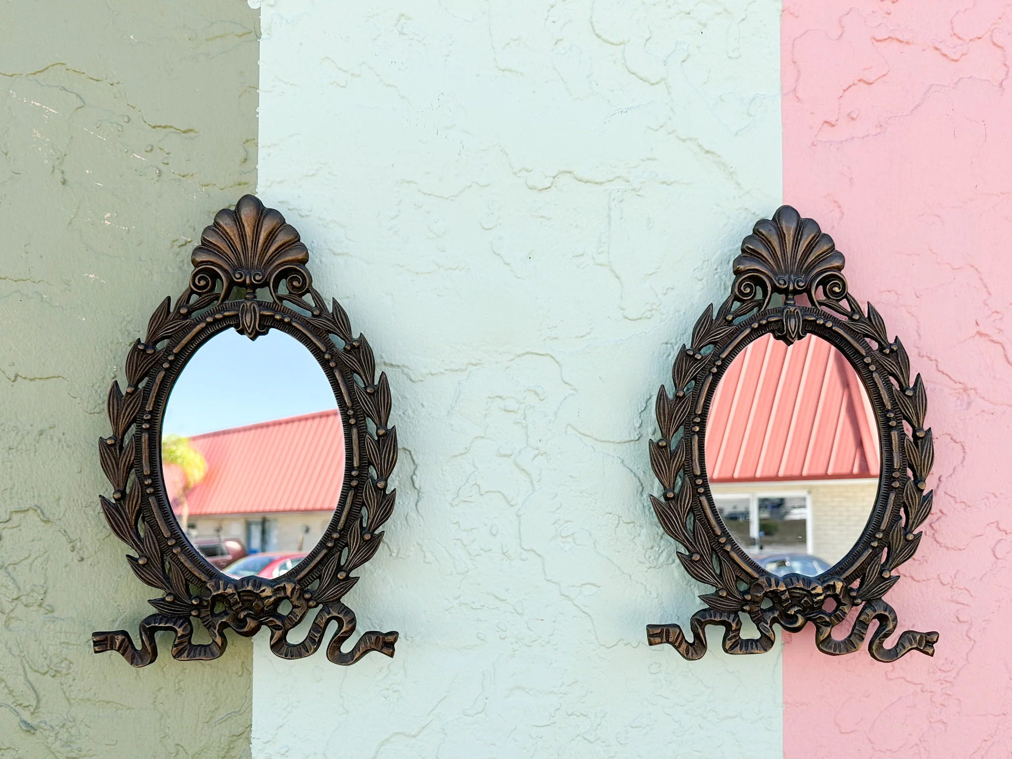 Pair of Petite Brass Bow Mirrors - Image 8