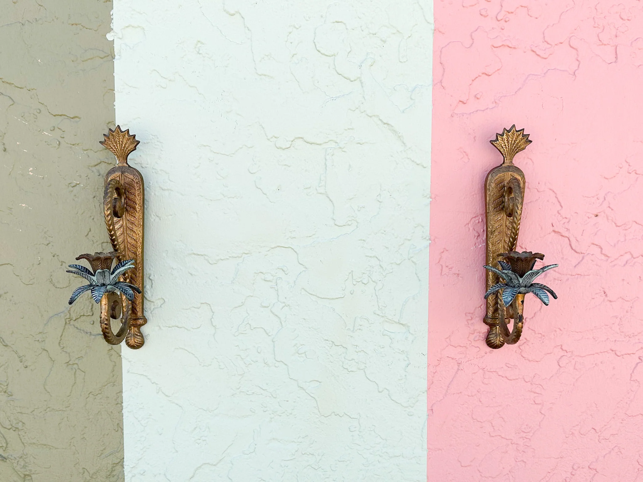 Pair of Petite Brass Palm Wall Sconces - Image 2