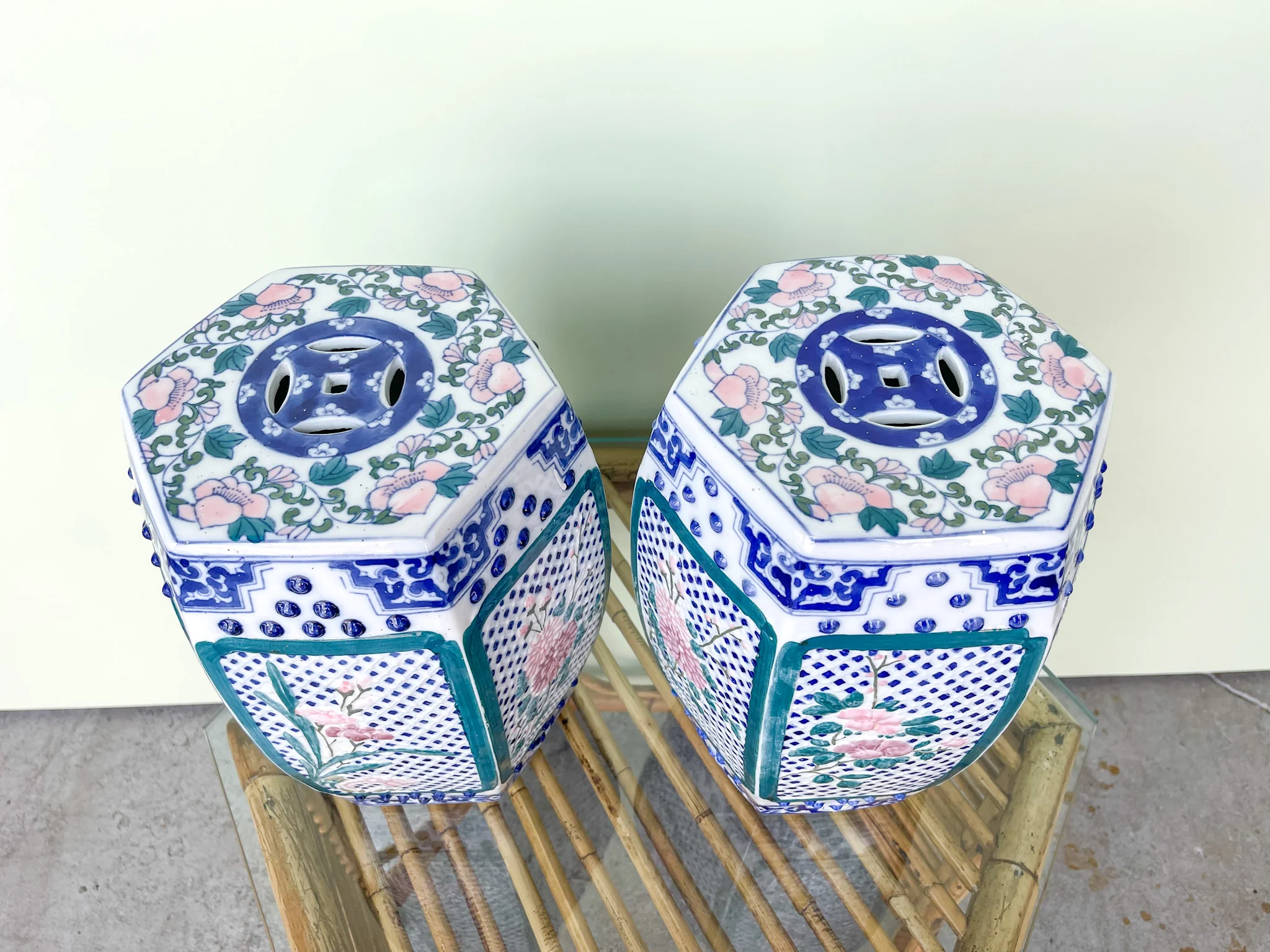 Pair of Petite Cherry Blossom Garden Stools - Image 3