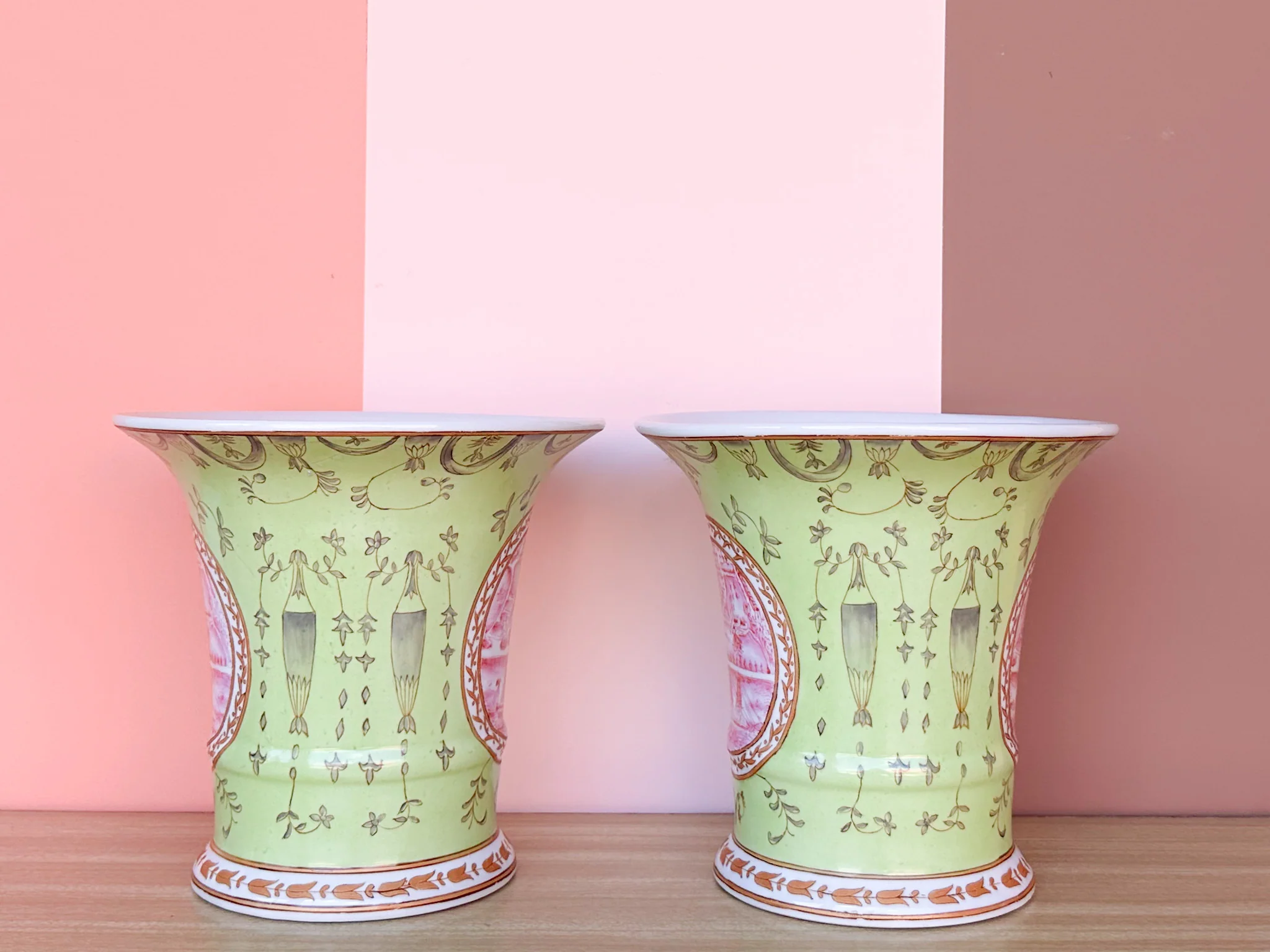 Pair of Pink and Green Chinoiserie Vases - Image 6