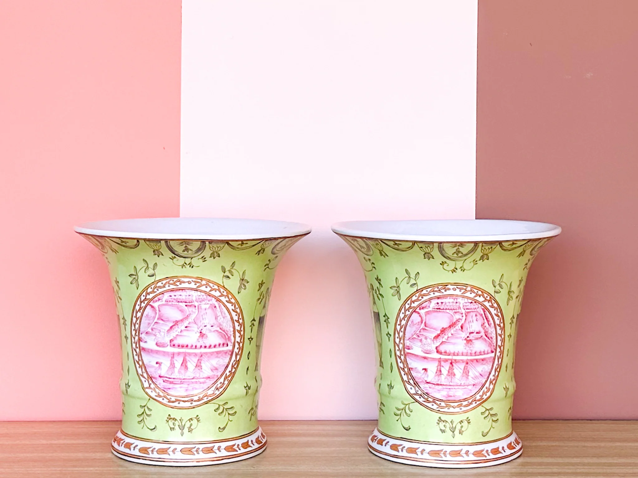 Pair of Pink and Green Chinoiserie Vases - Image 7