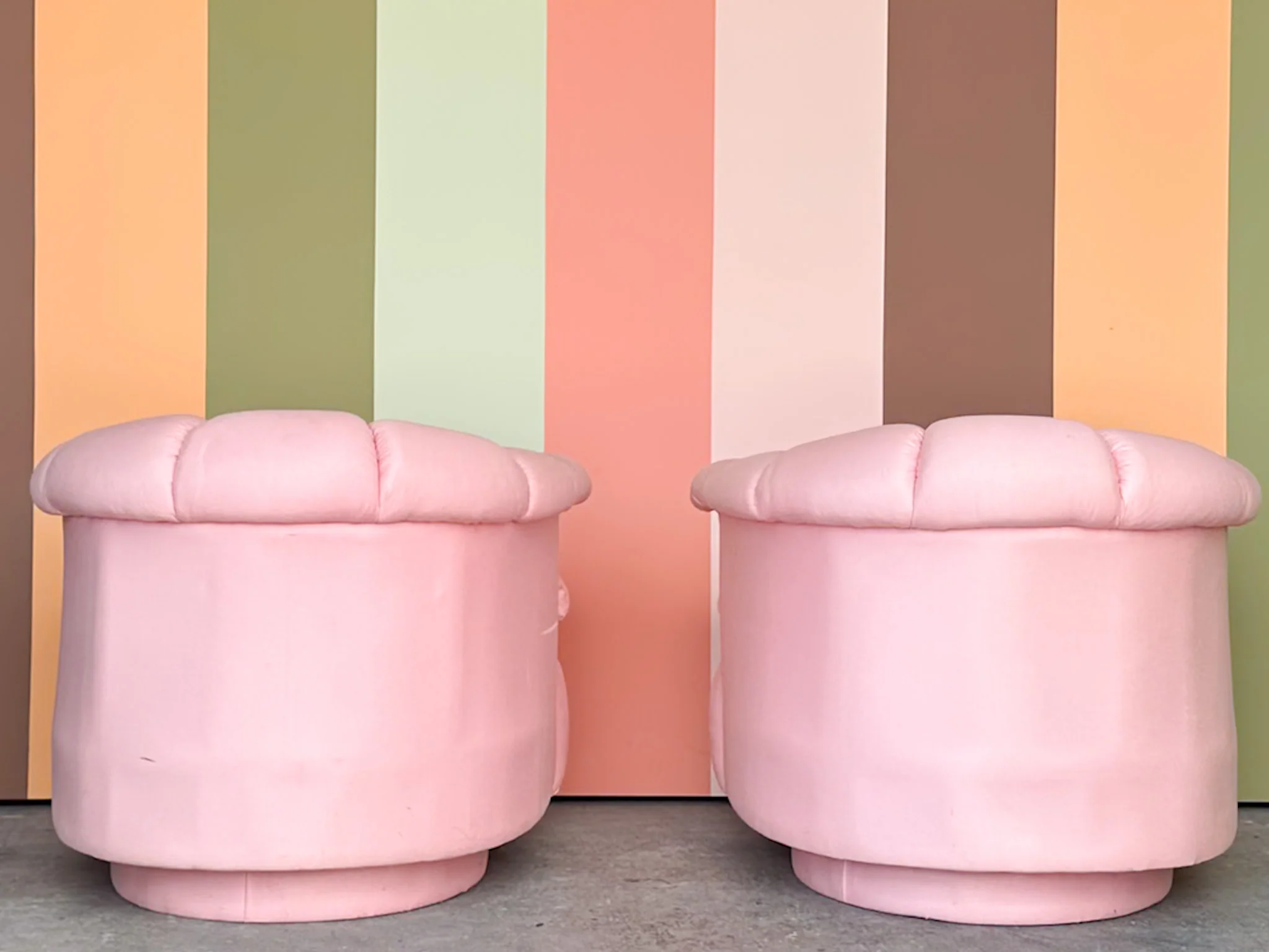 Pair of Pink Chic Upholstered Swivel Chairs - Image 4