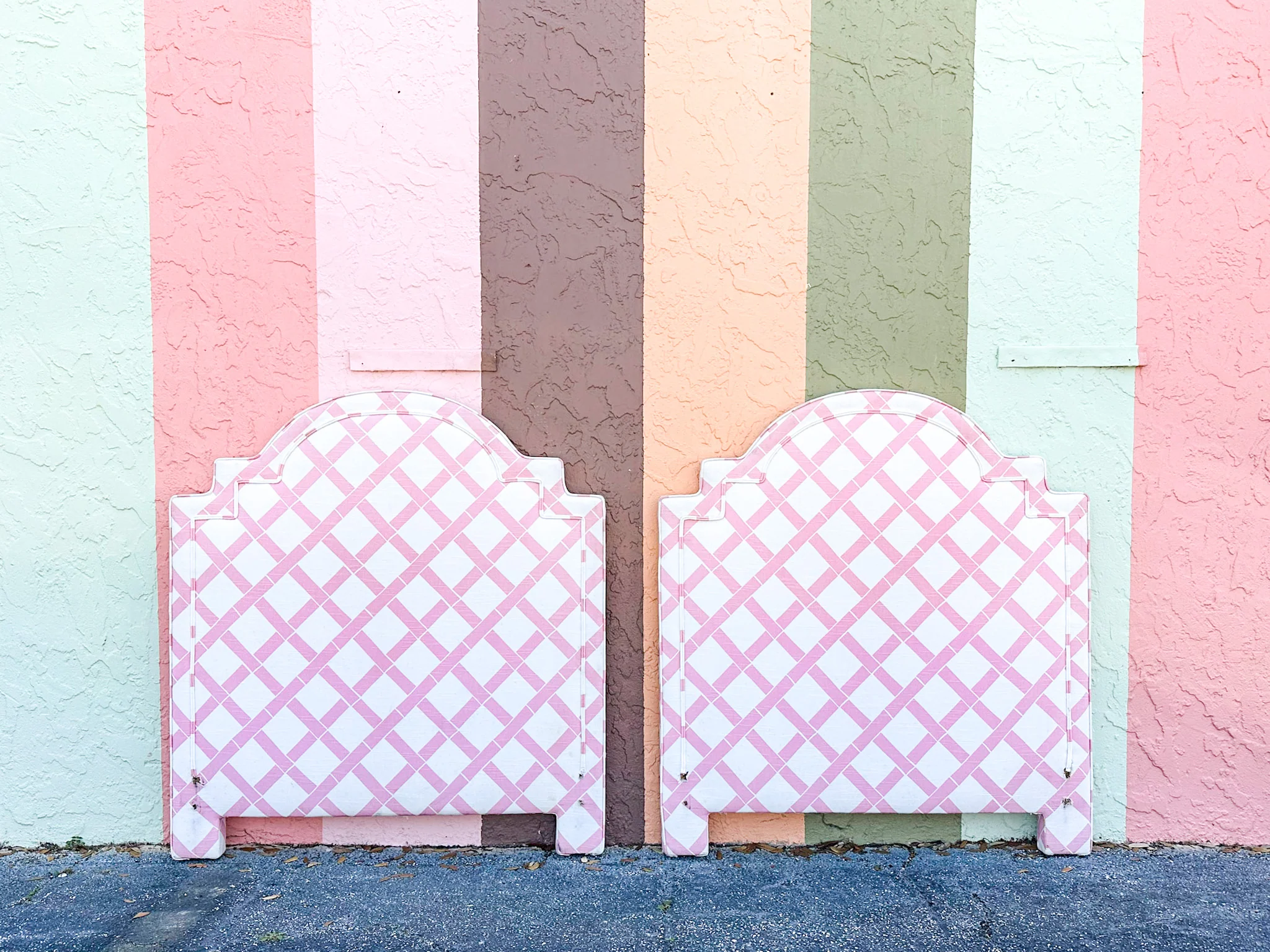Pair of Pink Lattice Upholstered Twin Headboards - Image 14