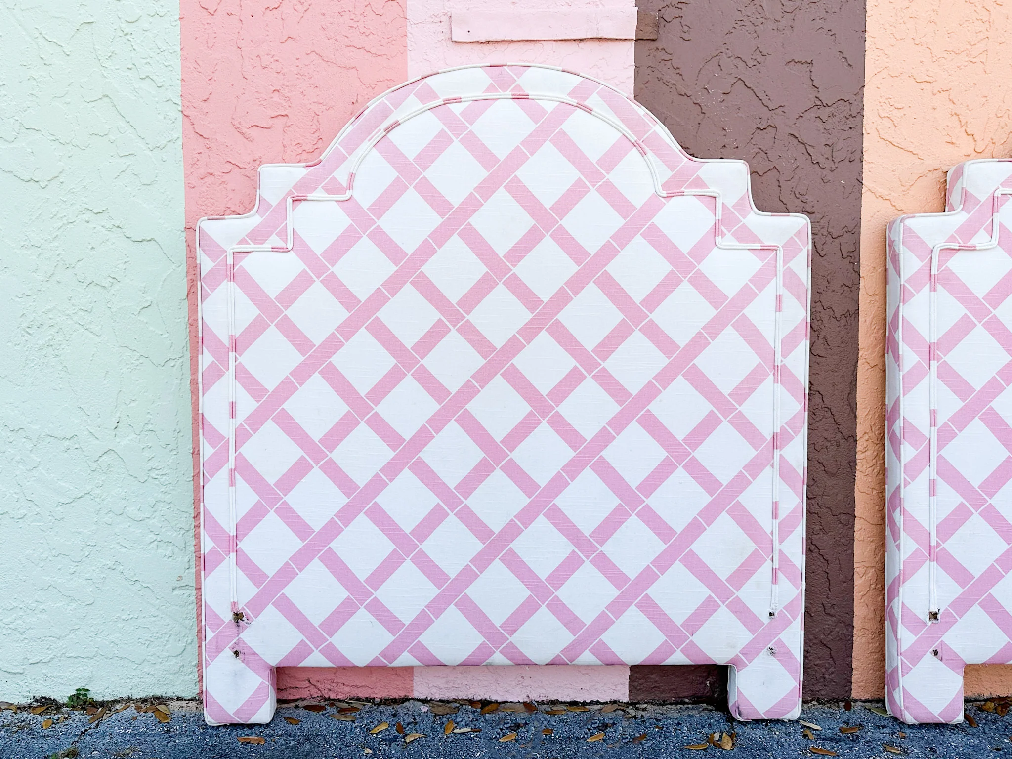 Pair of Pink Lattice Upholstered Twin Headboards - Image 16