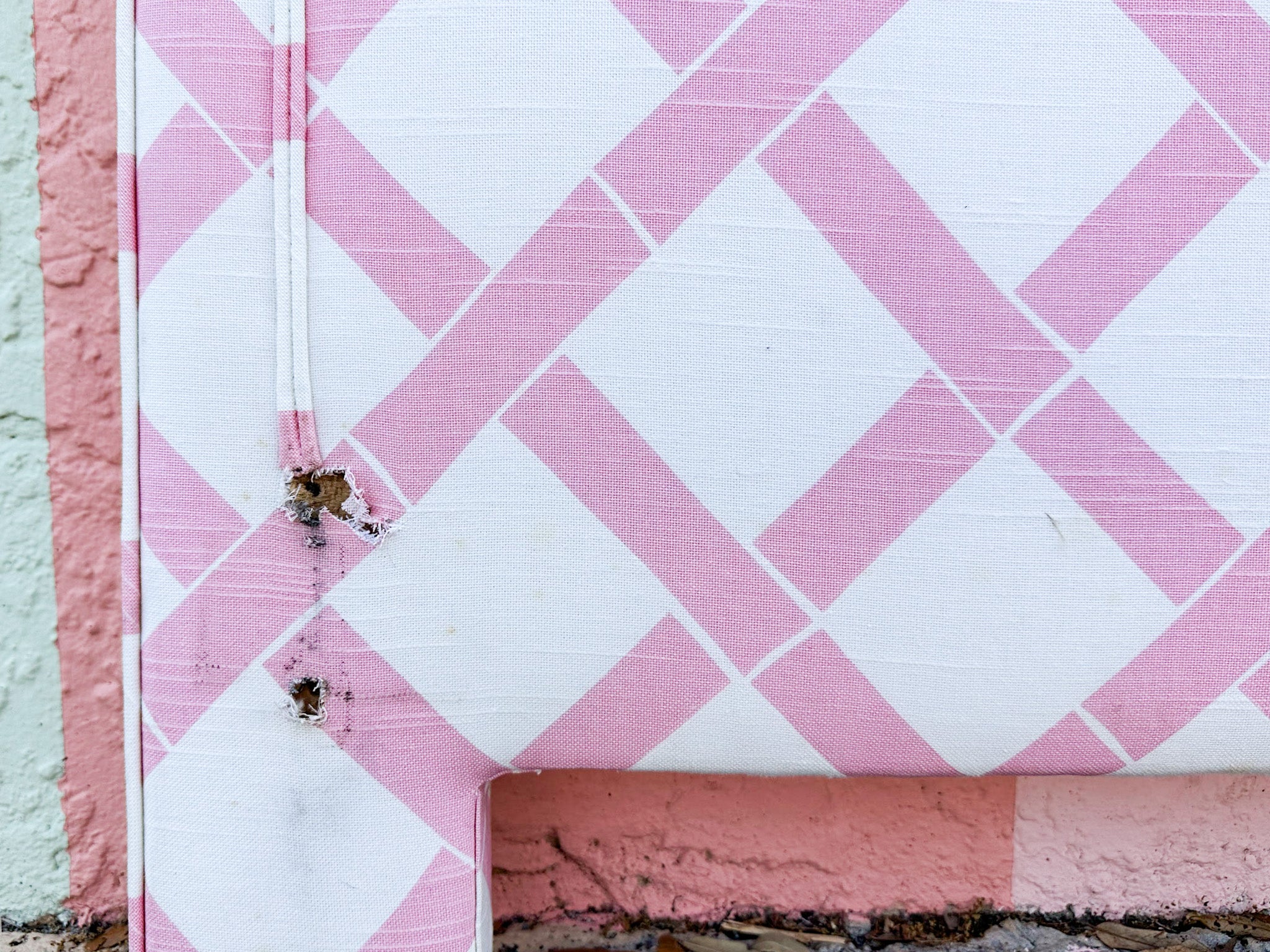 Pair of Pink Lattice Upholstered Twin Headboards - Image 5