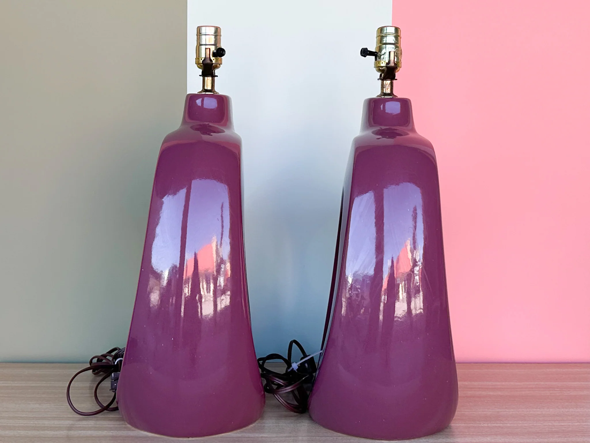 Pair of Plum Sculptural Ceramic Lamps - Image 6
