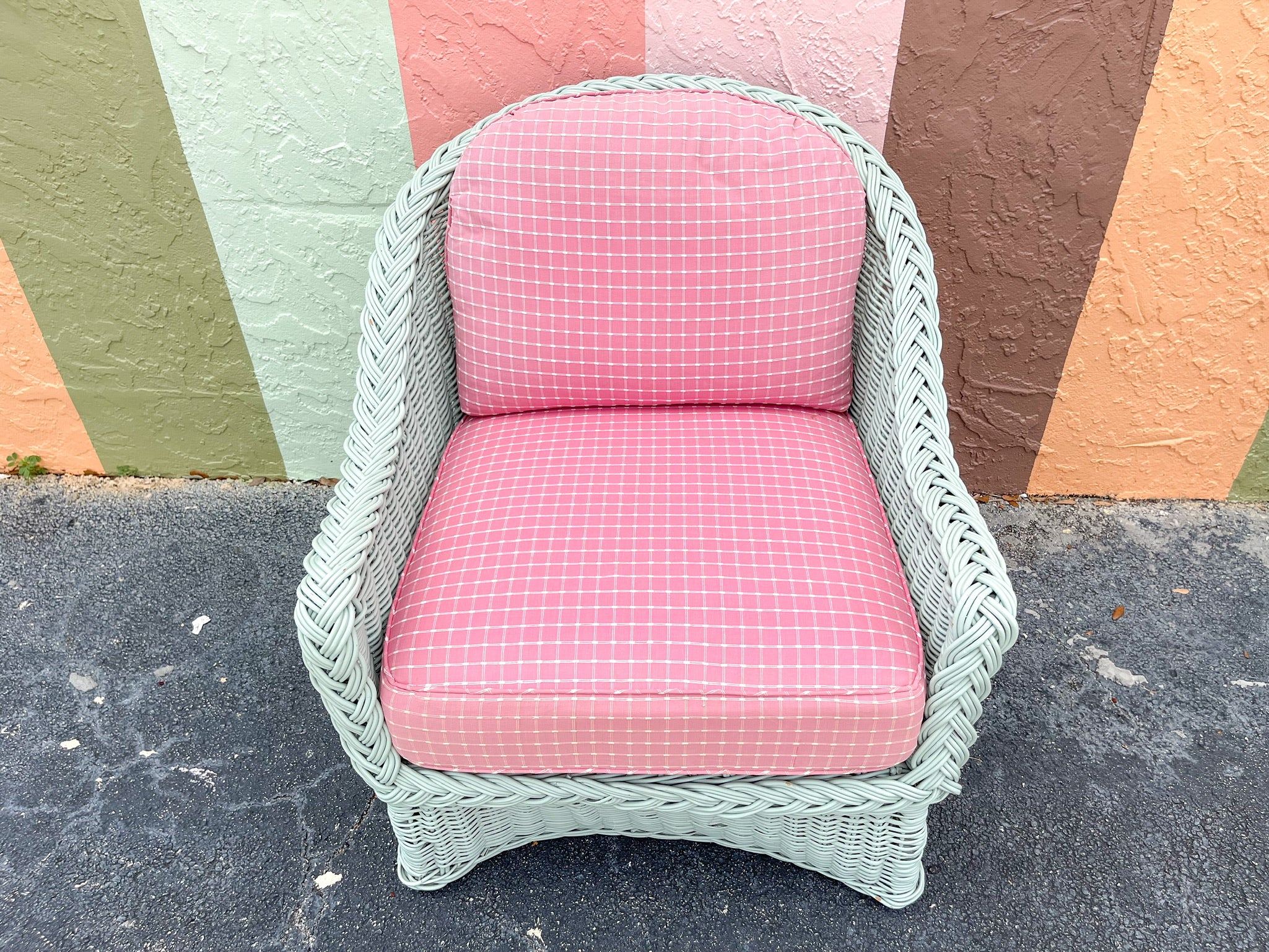 Pair of Preppy Braided Rattan Lounge Chairs - Image 3