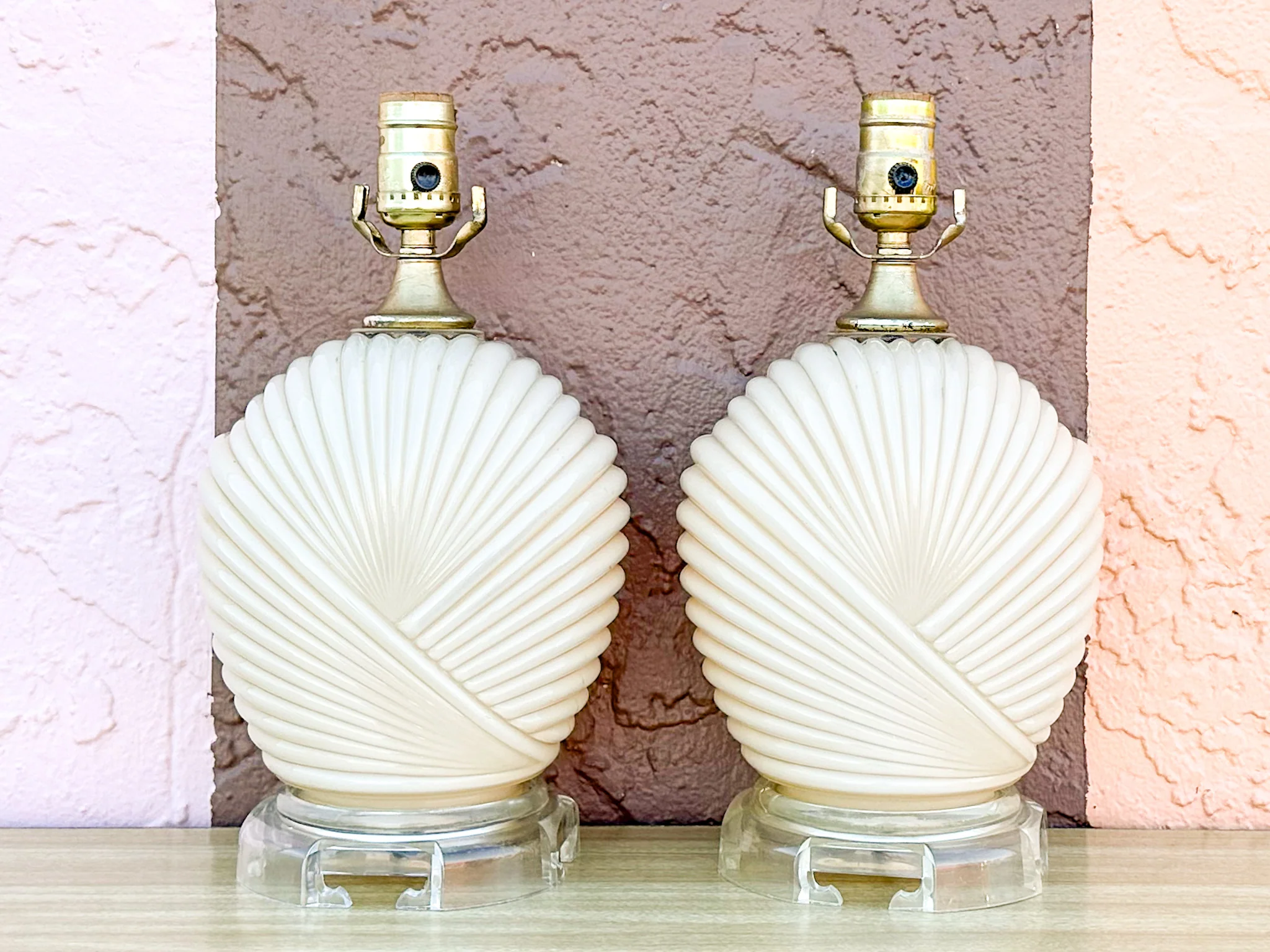 Pair of Pretty Cream Glass Lamps