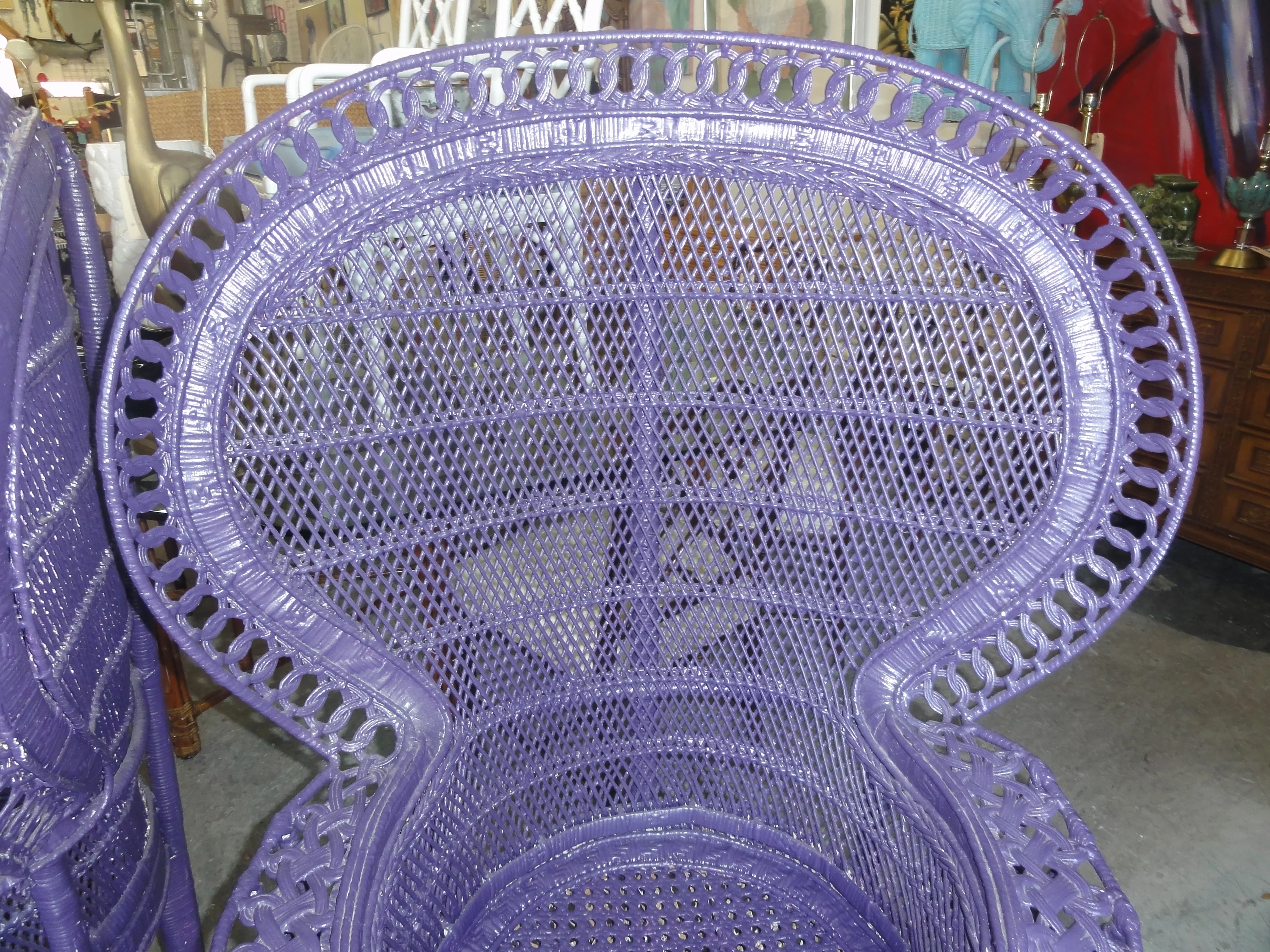 Pair of Purple Peacock Fan Chairs - Image 4
