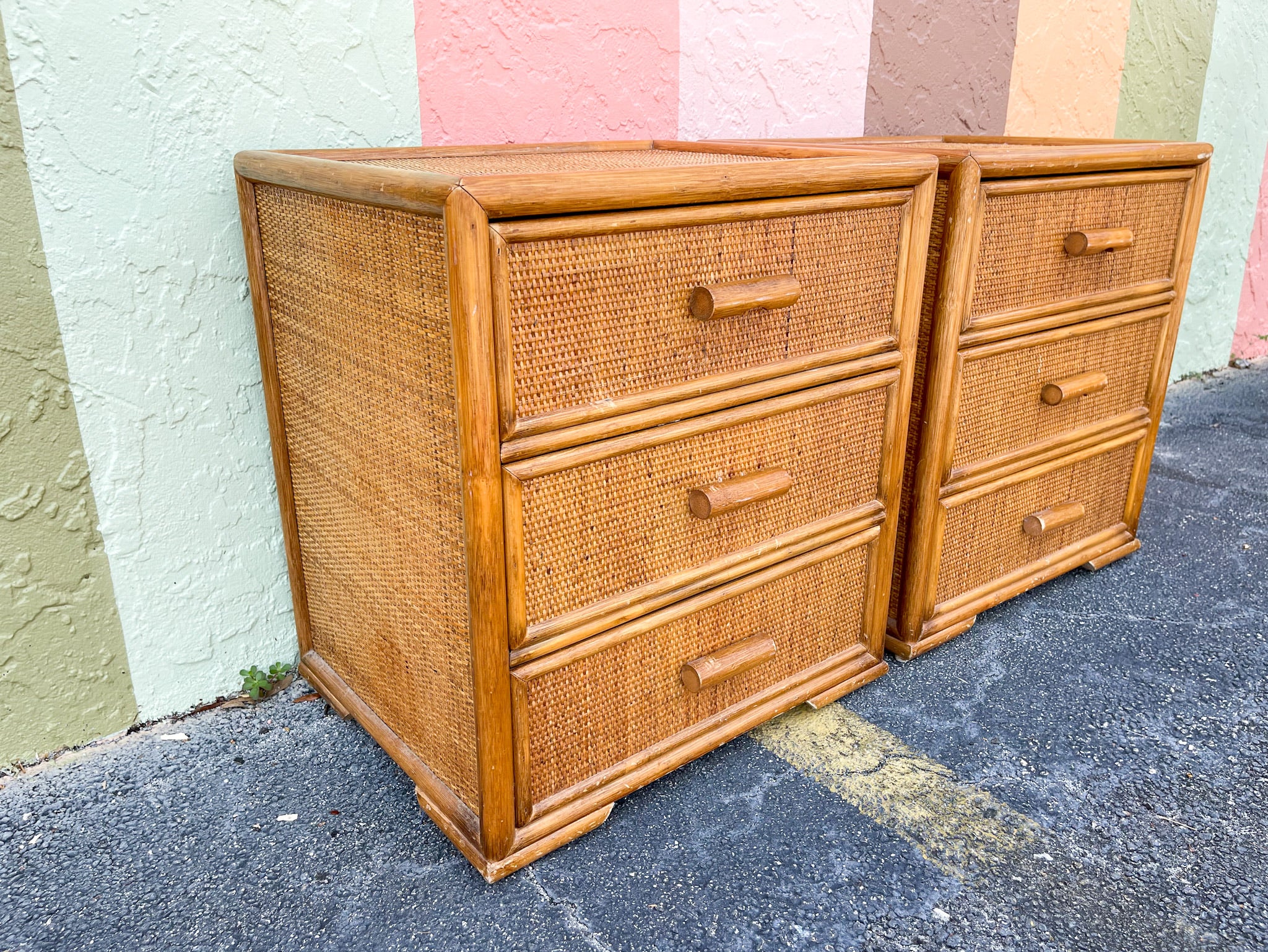 Pair of Rattan and Seagrass Nightstands - Image 2