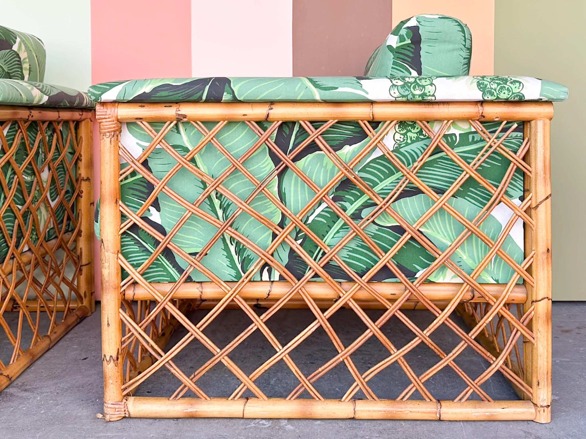 Pair of Rattan and Upholstered Palm Print Club Chairs - Image 10
